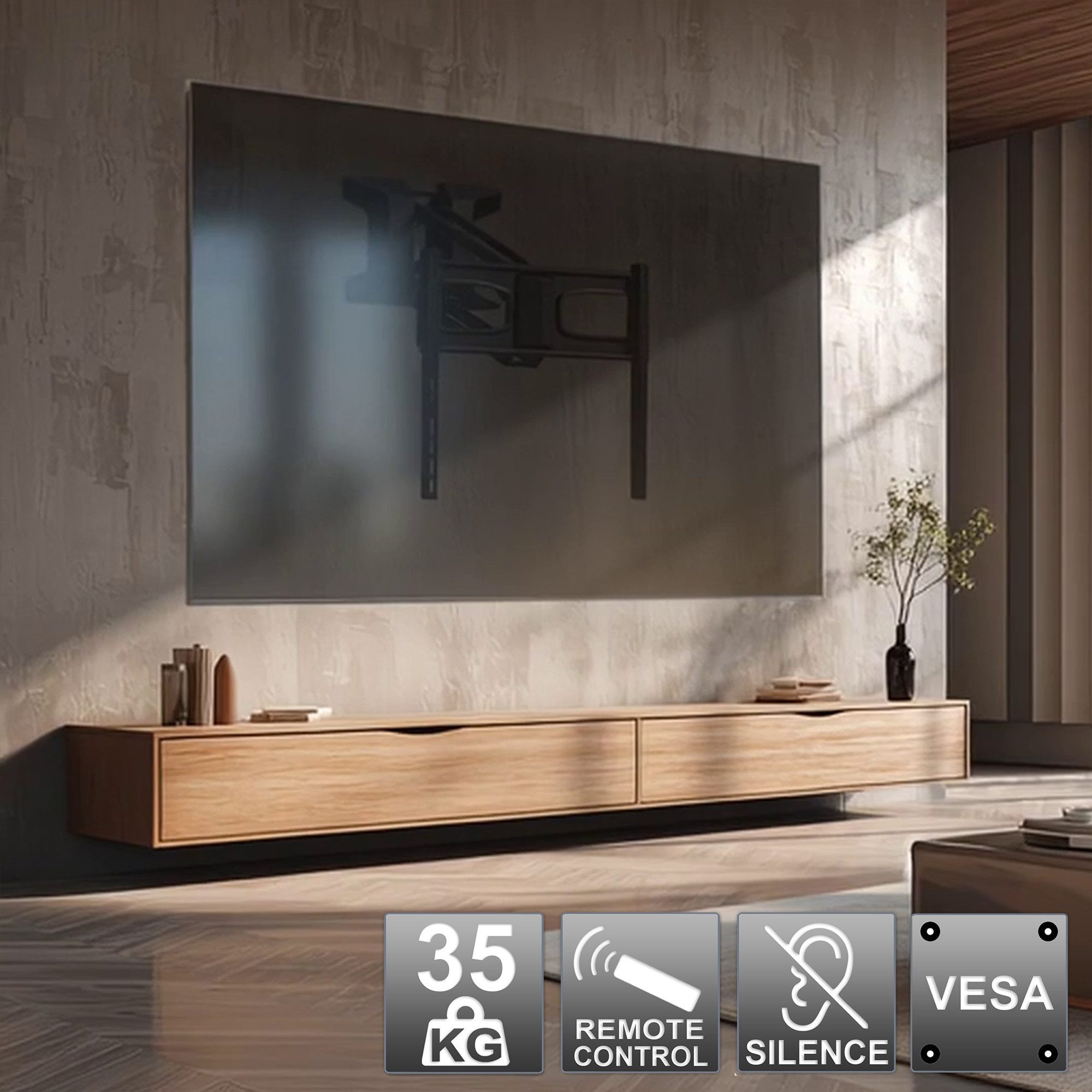 Maclean TV-Wandhalterung MC-891 elektrische TV Wandhalterung 37–70 Zoll höhenverstellbar, (bis 70,00 Zoll, mit Fernbedienung, bis 35 kg, VESA 600x400)
