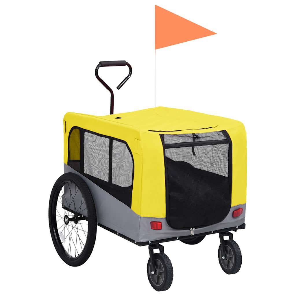 Fahrradhundeanhänger 2-in-1 Fahrradanhänger für Hunde und Buggy Gelb und Grau