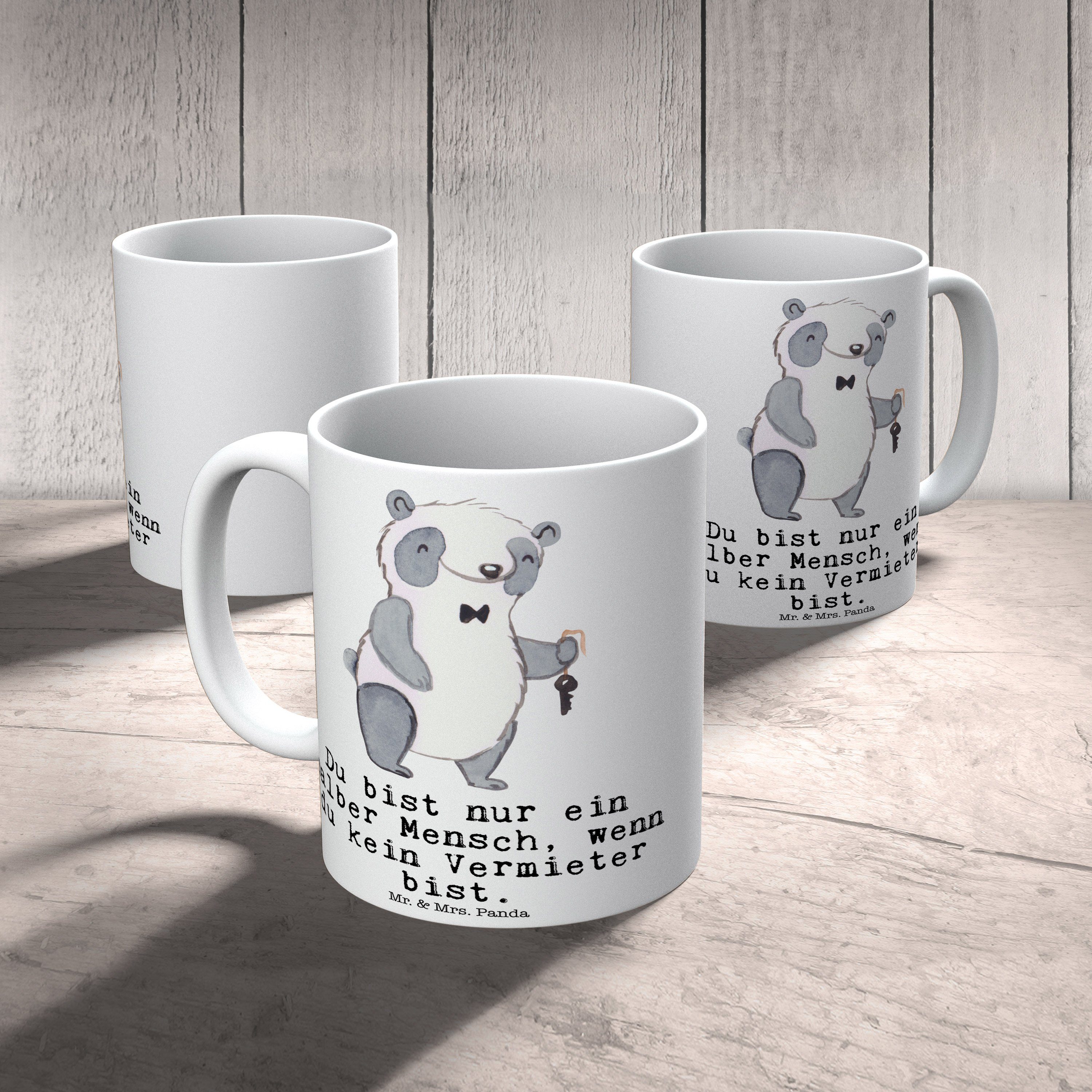 Geschenk, Vermieter Jubiläum, - Ar, mit Tasse Keramik Panda Herz Weiß Becher, - & Teebecher, Mr. Mrs.