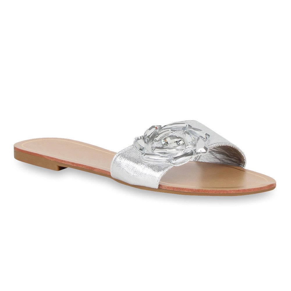 VAN HILL 72088 Pantolette Damen Sandalen Metallic Schlappen Beach Flats günstig online kaufen