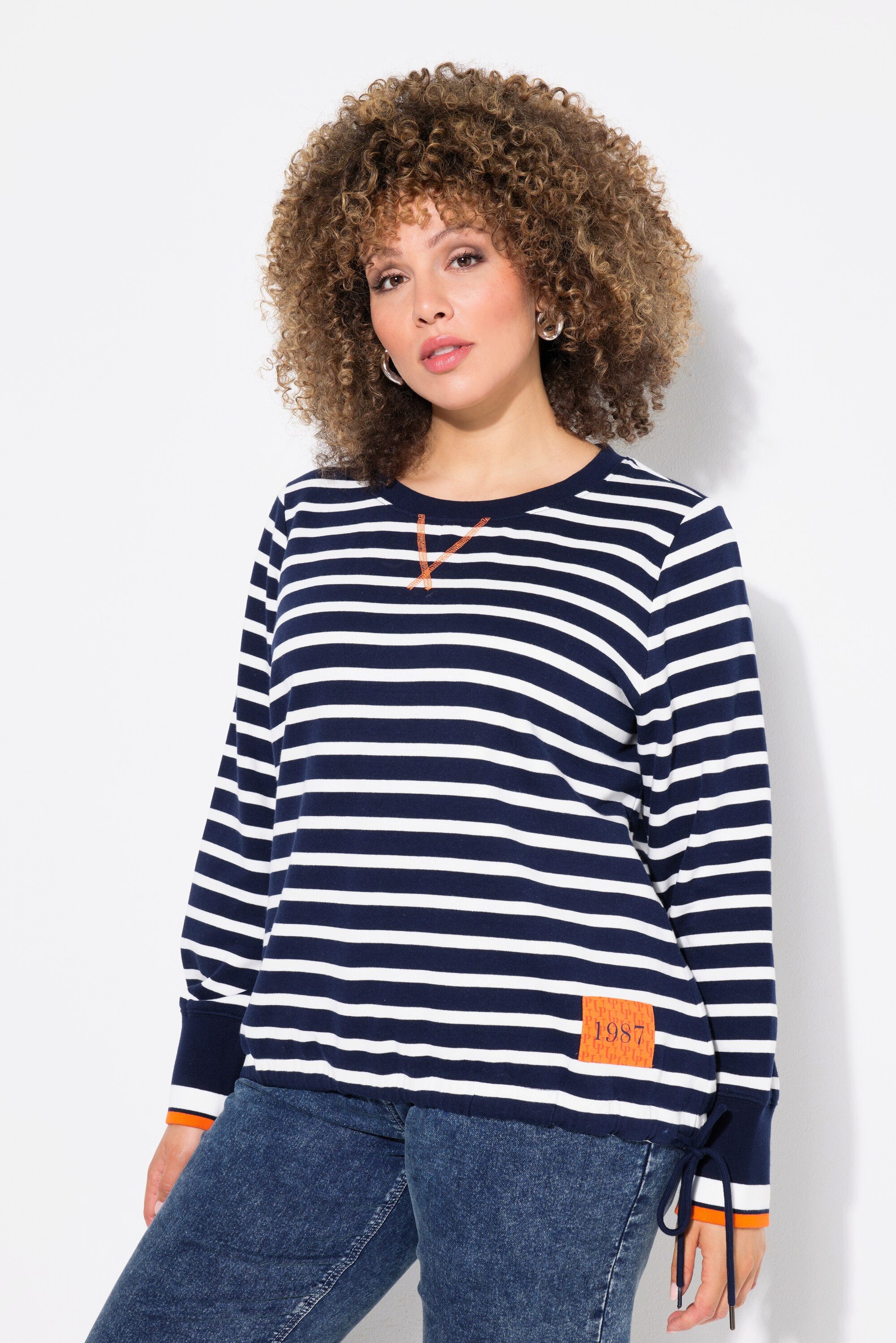 Ulla Popken Sweatshirt Sweatshirt Ringel Tunnelzug günstig online kaufen
