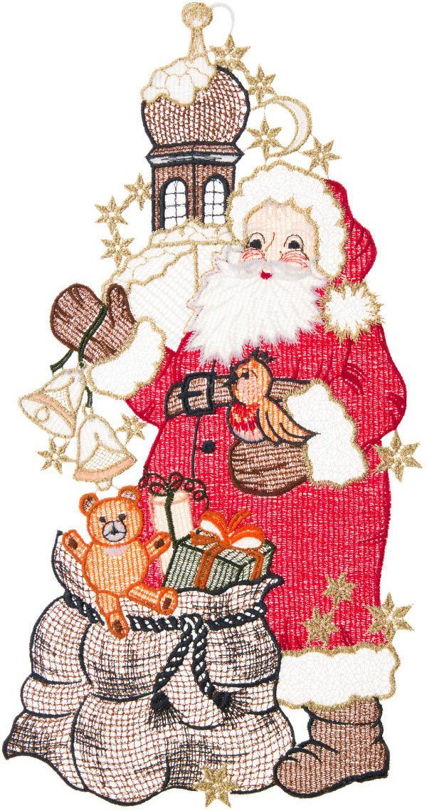 W. Reuter & Sohn - Plauener Spitze® Fensterbild Fensterbild "Santa Claus"(langer Mantel) farbig