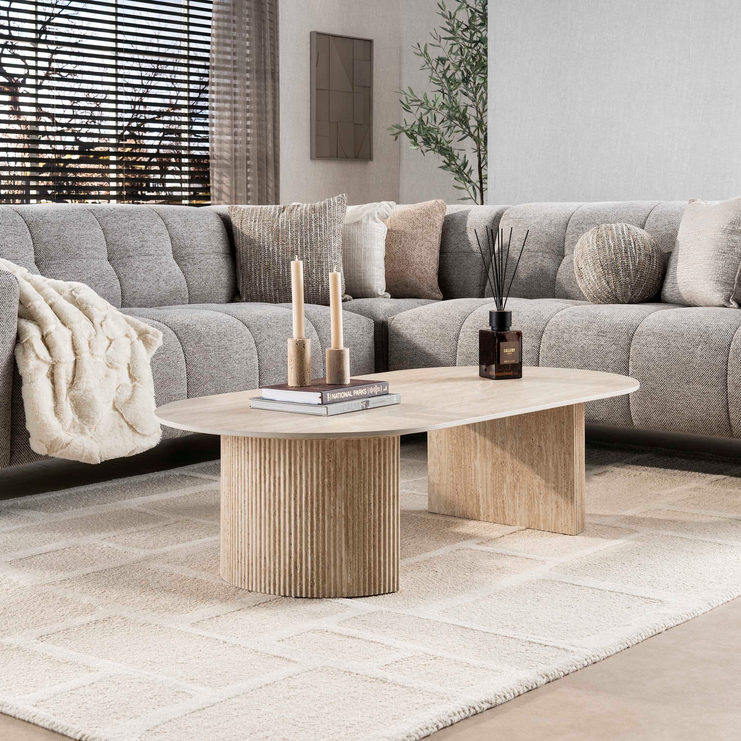 Villa Möbel Couchtisch Romano (1 Tisch, 1-St), Couchtisch in 3D Travertin Steinoptik