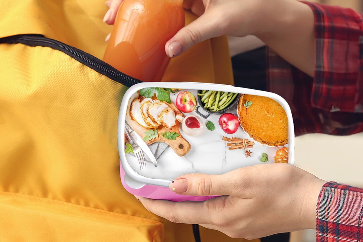 Lunchbox Kräuter, Brotbox rosa MuchoWow Kunststoff, Snackbox, - Fleisch Obst Mädchen, Gemüse Brotdose (2-tlg), Kunststoff - Kinder, Erwachsene, für -