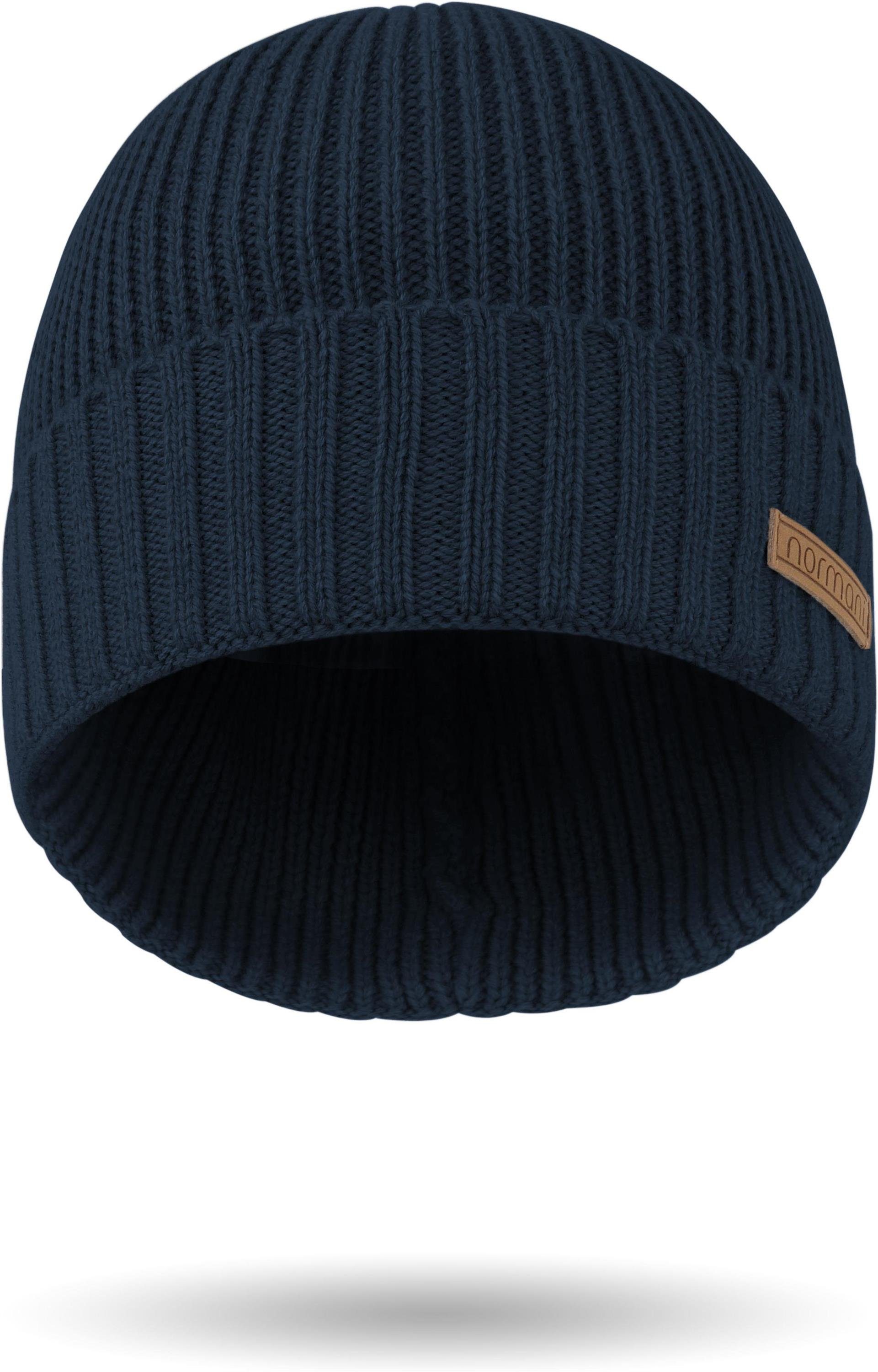 Merinowoll-Mütze Yuma Strickmütze normani Navy glatt