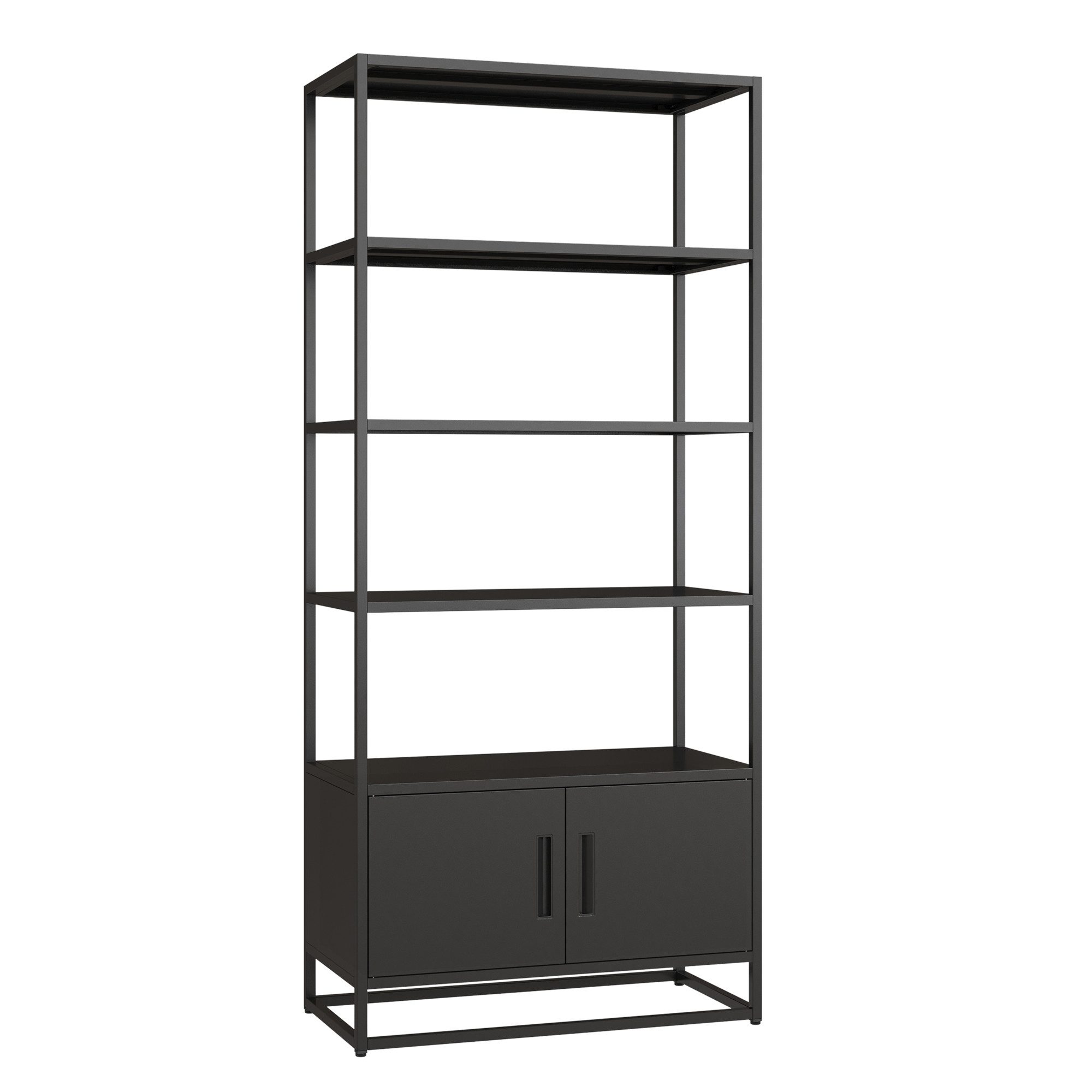 en.casa Bücherregal, »Hailuoto« 80 x 40 x 180 cm mit Unterschrank Stahl Schwarz, matt