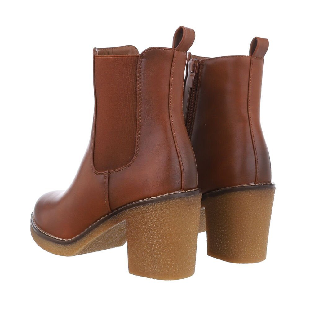 Ital-Design Damen Freizeit High-Heel-Stiefelette (84206744) Blockabsatz High-Heel Stiefeletten in Camel