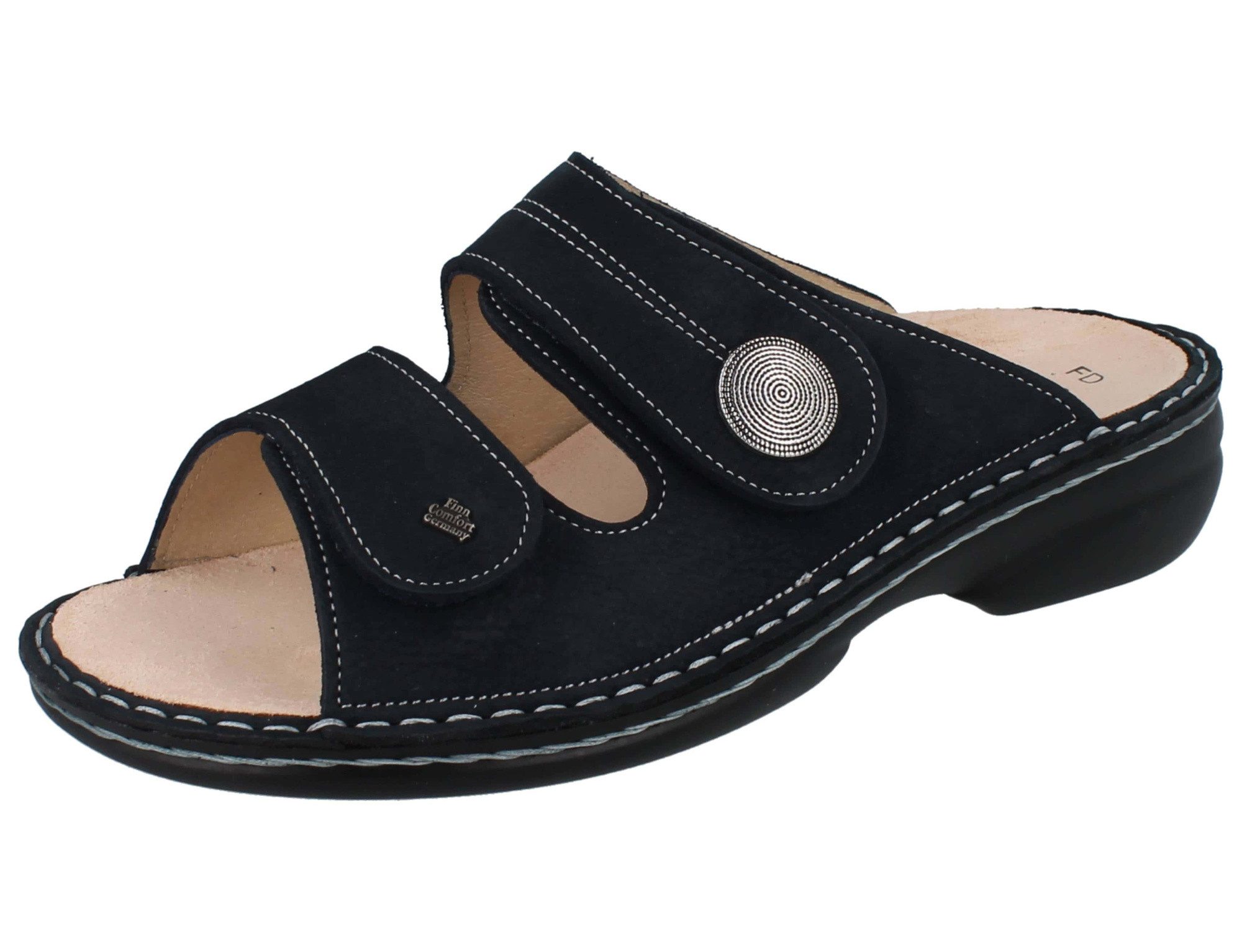 FINN COMFORT Sansibar Damen Pantolette dunkelblau nautic Nubukleder - Pantolette