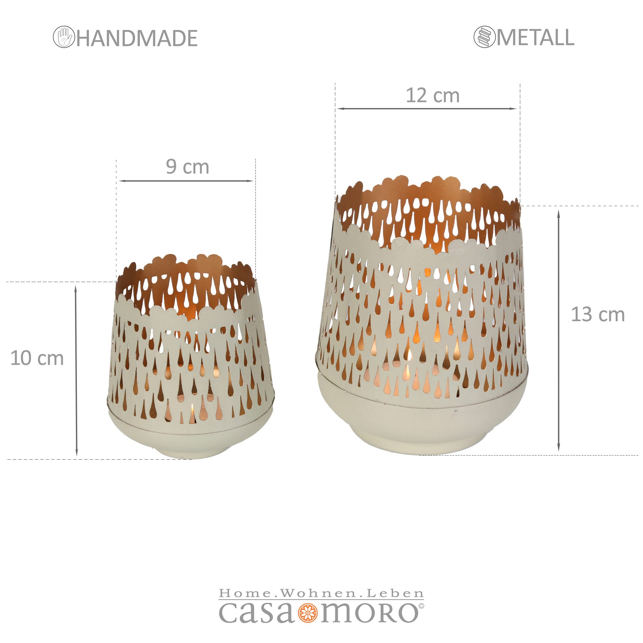 Casa Moro Teelichthalter Windlicht Muttertag 2er Set Creme Weiß Metall Kerzenhalter (einzigartige Wohn Tisch-Deko in Shabby Chic), Ostern Deko für Teelichter Geschenk-Idee Tino 71223-2