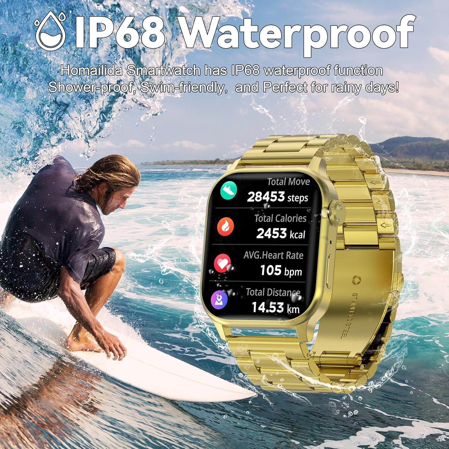 HOMAILIDA G93 Smartwatch (4,7 cm, android ios), Smartwatch Herren mit Bluetooth Telefonie, 100 Sportmodi