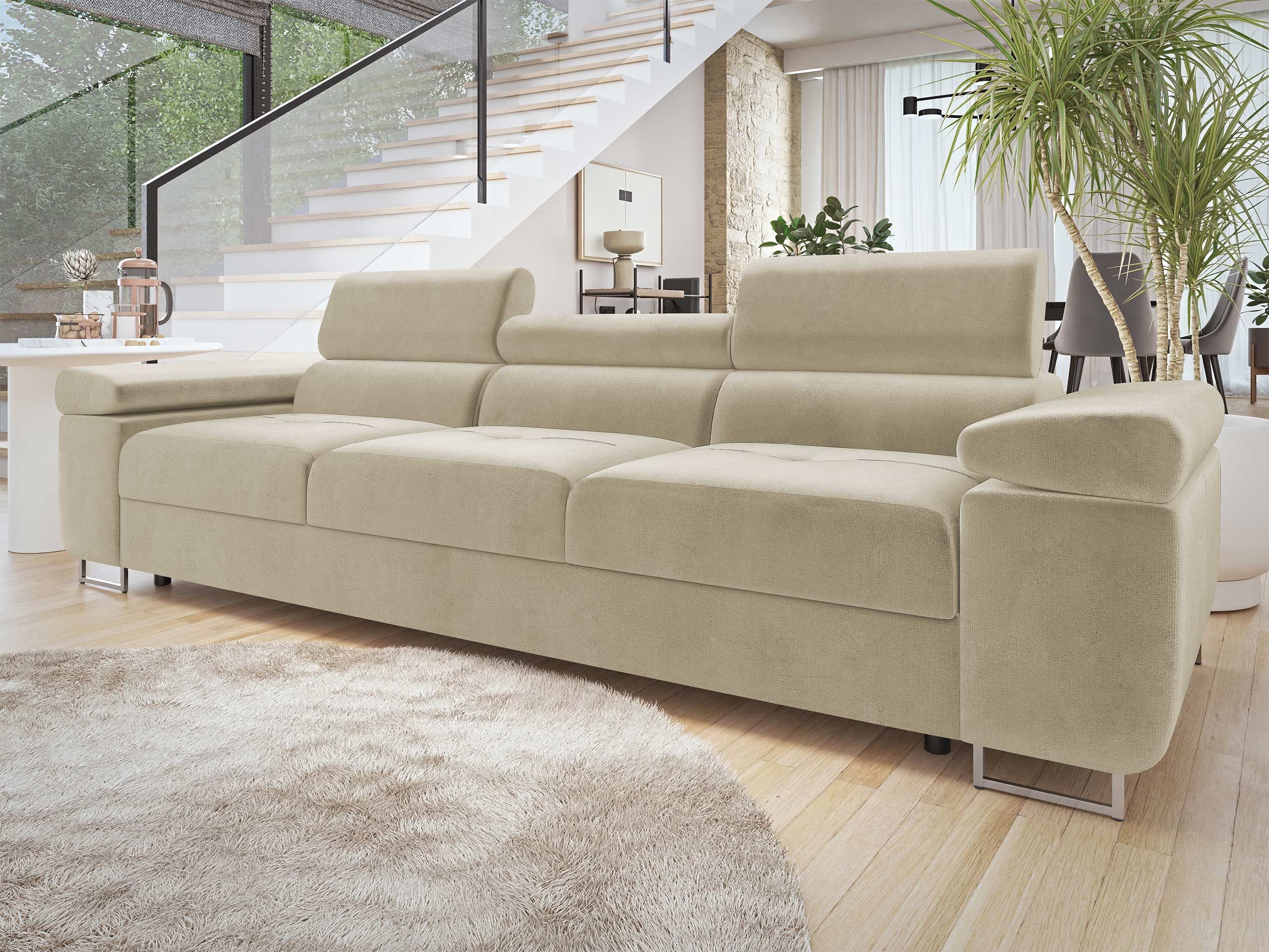 MIRJAN24 Sofa Torezio 3, Einstellbare Kopfstützen, 263x102x70-90 cm
