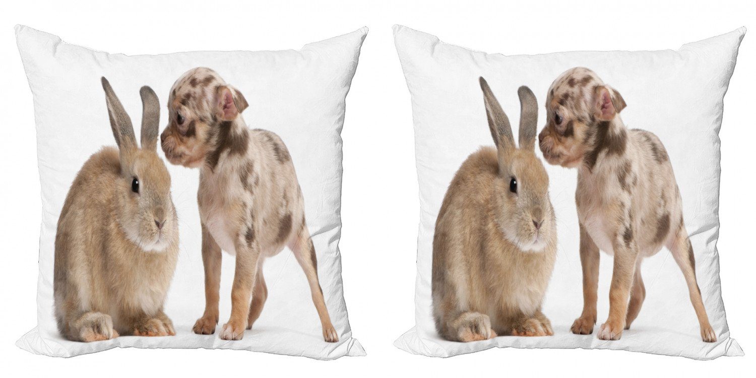 Kissenbezüge Modern Accent Doppelseitiger Digitaldruck, Abakuhaus (2 Stück), Tier Chihuahua-Welpe mit Kaninchen
