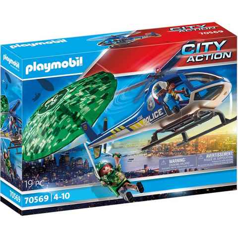 Playmobil® Konstruktions-Spielset Polizei-Hubschrauber: Fallschirm-Verfolgung (70569), City Action, (19 St), Made in Germany