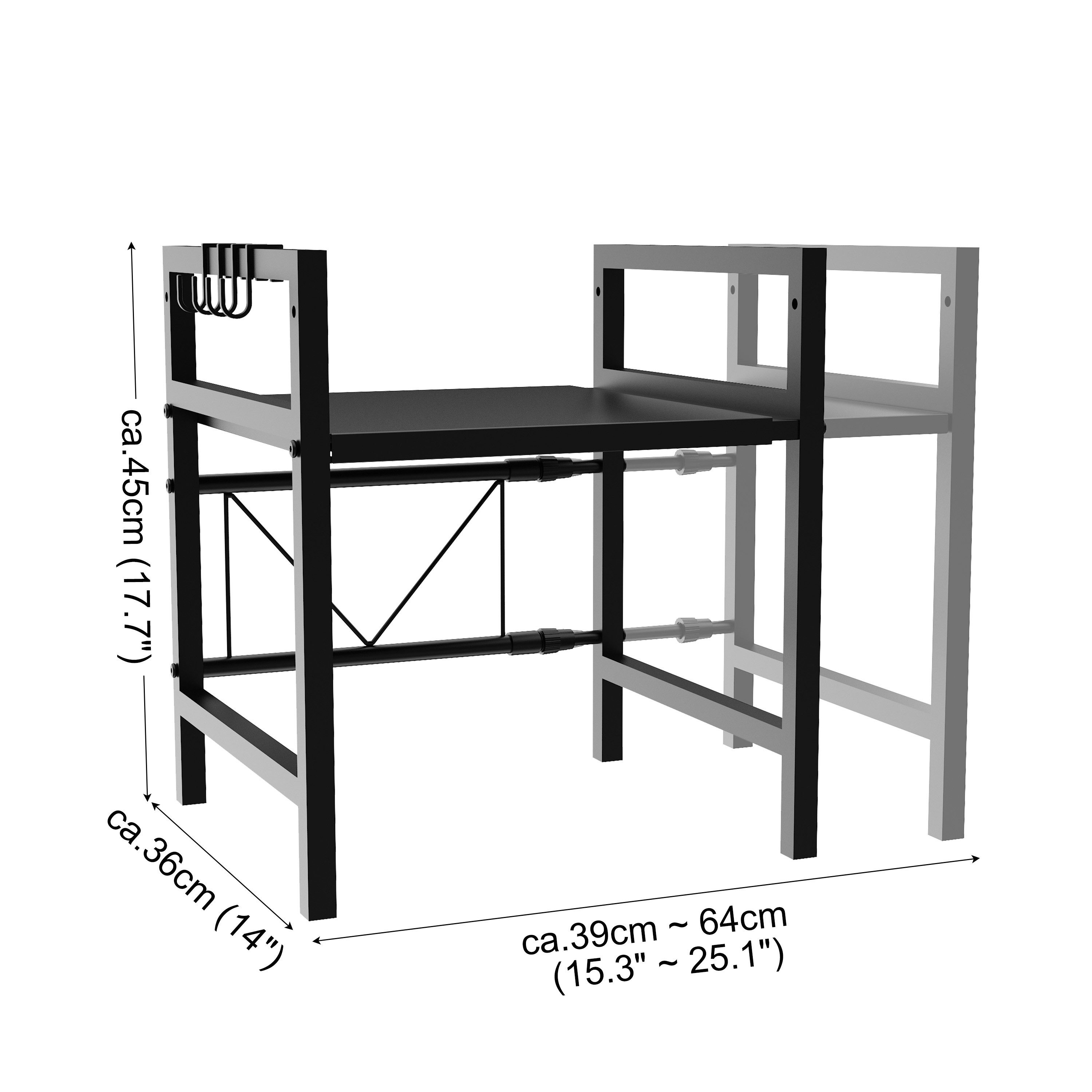 Ribelli Küchenregal Erweiterbares Mikrowellenregal 2 Stufig Küchenregal Stehend Stahl, Mikrowellen Regal mit 4 Haken