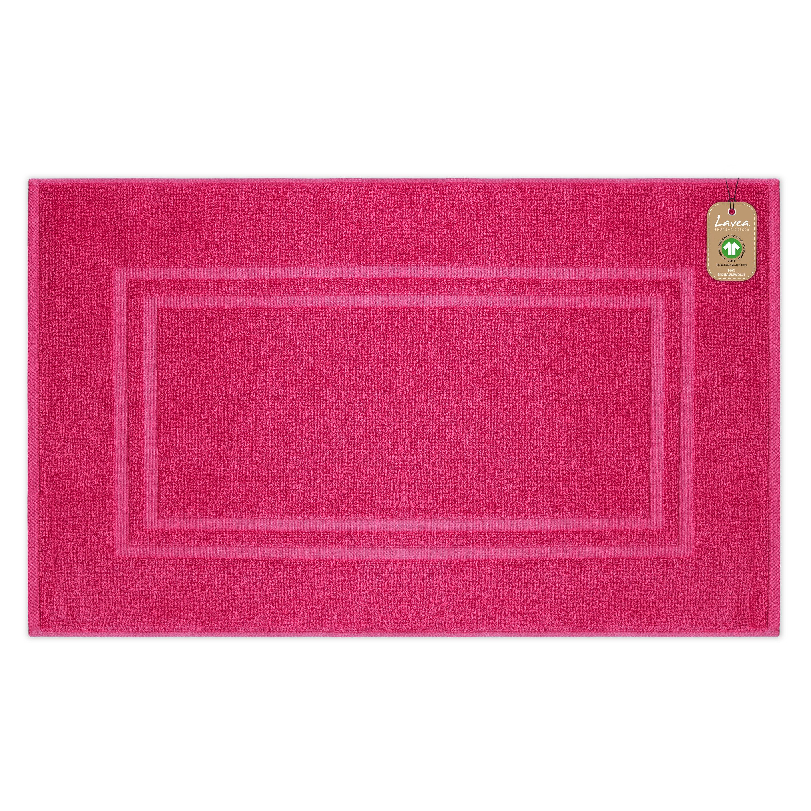 Lavea Badematte Bali Badvorleger Duschvorleger 50x80cm, Höhe 20 mm, Walkfrottee, mit Bordüre, plegeleicht, beidseitig nutzbar, strapazierfähig, Bio-Baumwolle, rechteckig, 1-tlg., 850 g/m² Frottierqualität, saugstark, GOTS-zertifiziert