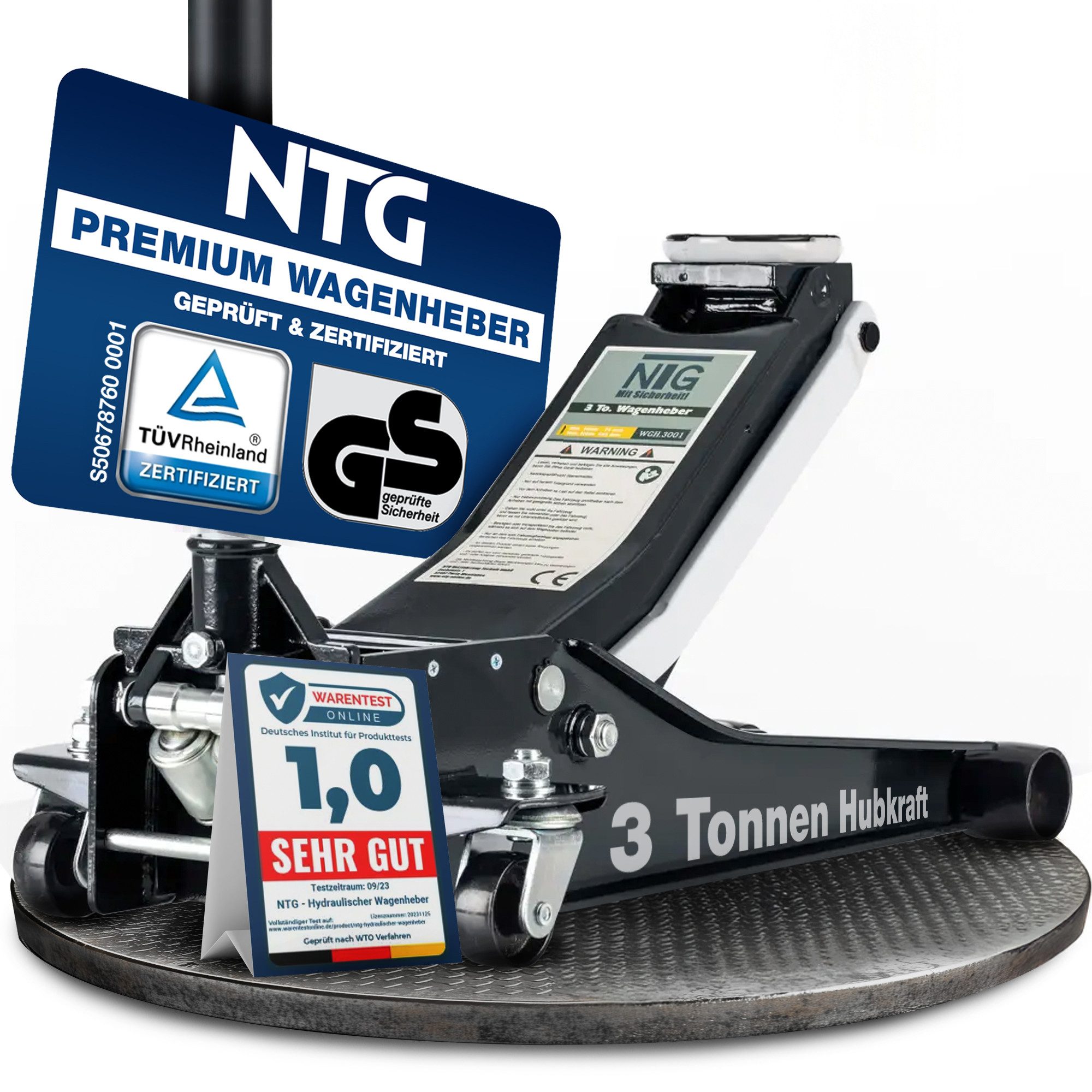 NTG Nutzfahrzeug Technik GmbH Wagenheber Hydraulisch schwarz Rangierwagenheber 3to 3000kg 75-505mm für PKW