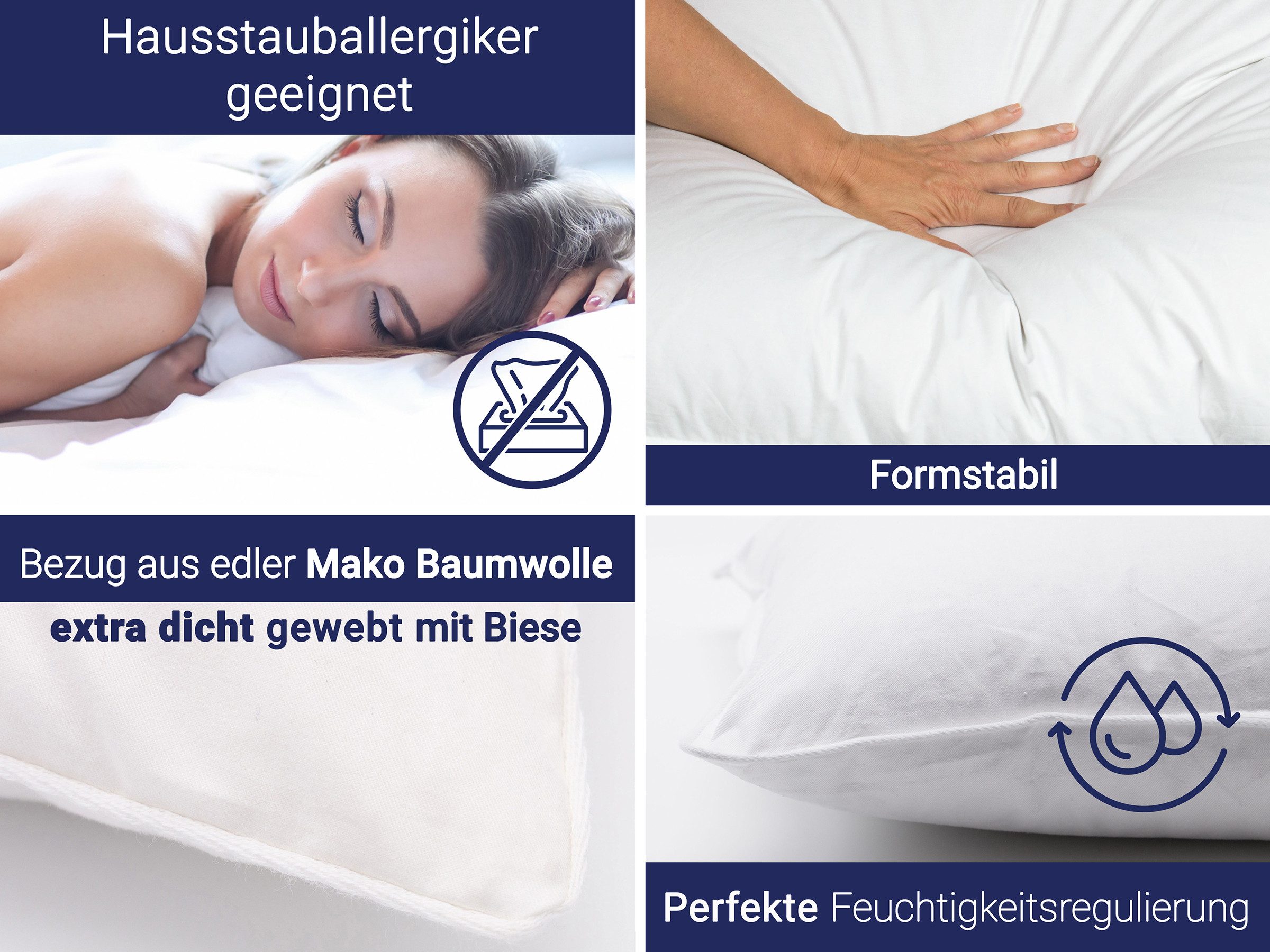 ZOLLNER Kopfkissen, Füllung: 80% Feder, 20% Daunen, Seitenschläfer, Rückenschläfer, Bauchschläfer, 60 x 80 cm, 80% Federn, 20% Daunen, vom Hotelwäschespezialisten, weich