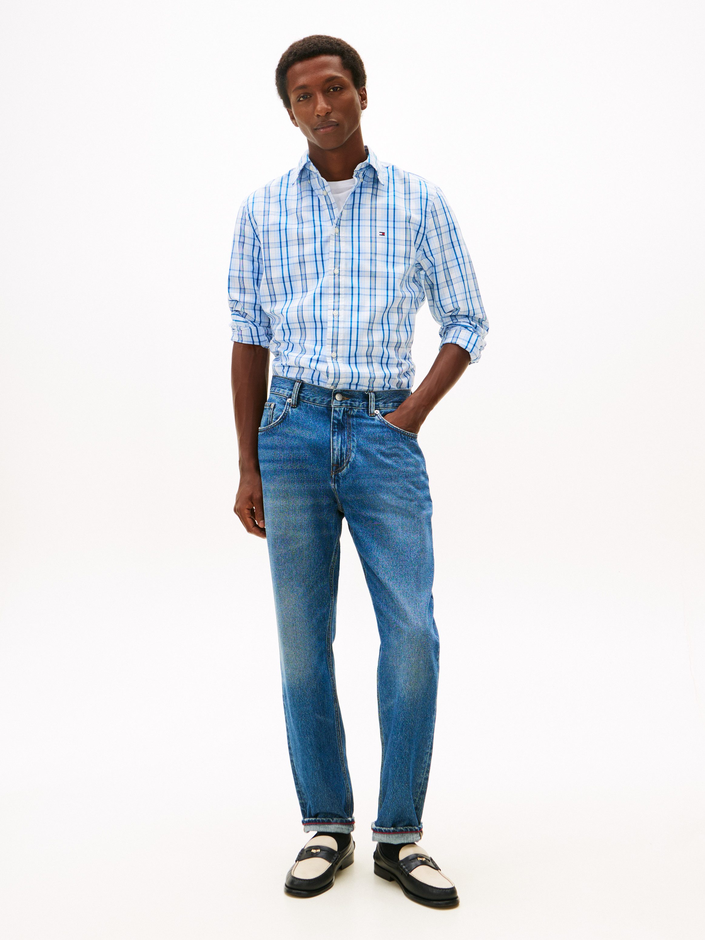 Tommy Hilfiger Langarmhemd FLEX POPLIN MEDIUM CHECK Button-down-Kragen, Regular fit