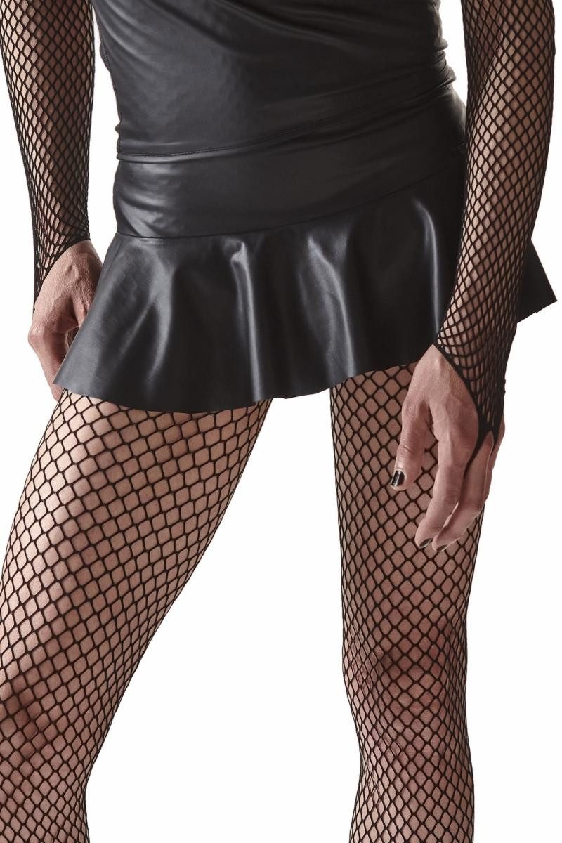 Regnes Fetish Planet Lederimitatrock Herren Mini Rock schwarz aus mattem dehnbaren Wetlook Material Crossdr