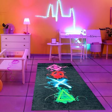 Kinderteppich Gaming Teppich mit neonfarbigen Symbolen, TeppichHome24, rechteckig