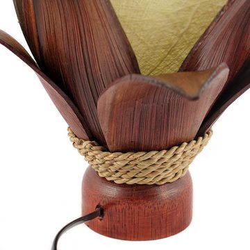 IMAGO Tischleuchte Tischlampe aus Holz in Blütenform mit Kugel-Lampenschirm, ohne Leuchtmittel, Kugellampe stehend, rund, braun