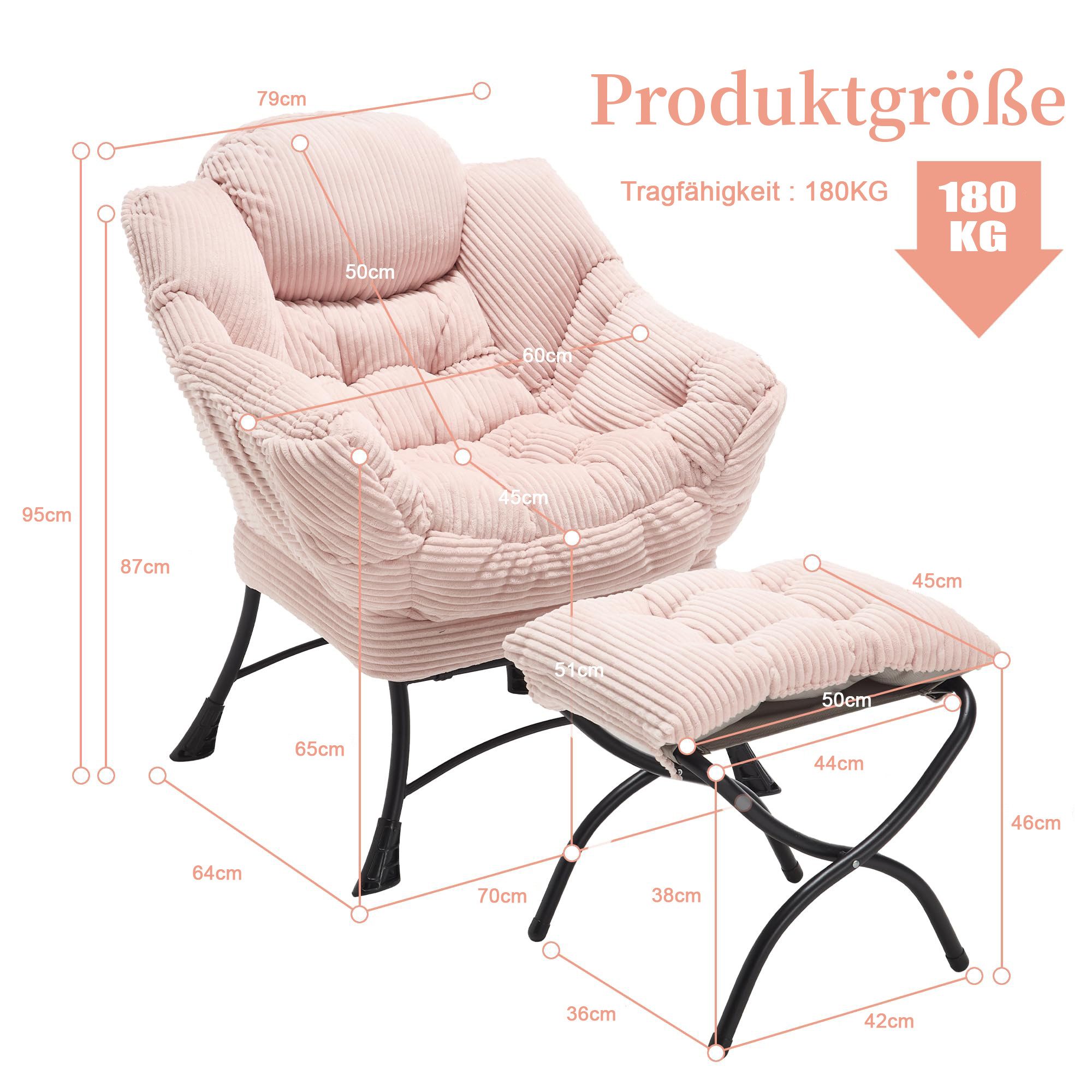 LVHOM Loungesessel Relaxsessel mit Hocker: Verbreitert/Sanftes Design,praktische Ergonomie (Gemütliche, extraweiche Polsterung, rutschfeste Schutzfüße, ergonomische Lehne, Seitentasche (Handy), Hocker als Fußbank/zusätzlicher Sitz, Stahlrahmen bis 180 kg, Sessel: 79x64x95 cm, Hocker: 50x45x46 cm), Ideal für Wohnzimmer, Schlafzimmer & Spielzimmer