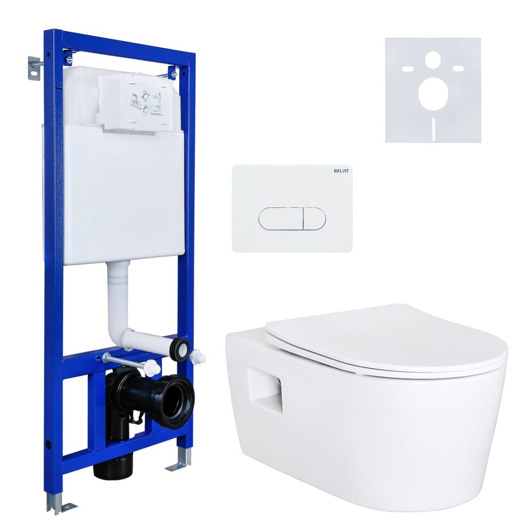 hansgrohe WC-Komplettset EluPura S Wand-WC Komplettset mit Vorwandelement WC-Sitz Drückerplatte, Wandhängend, UP320, UP100 oder Belvit Vorwandelement