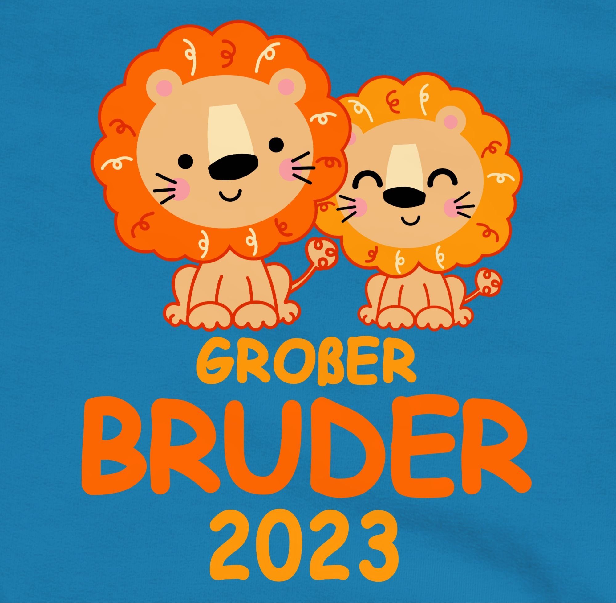 Shirtracer Hoodie Großer Bruder 2023 Himmelblau mit 2 Löwen Großer Bruder