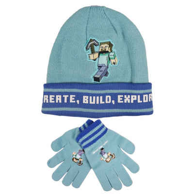 Minecraft Jerseymütze Minecraft Steve Kinder 2tlg Set Wintermütze Mütze plus Handschuhe Gr. 54 bis 56