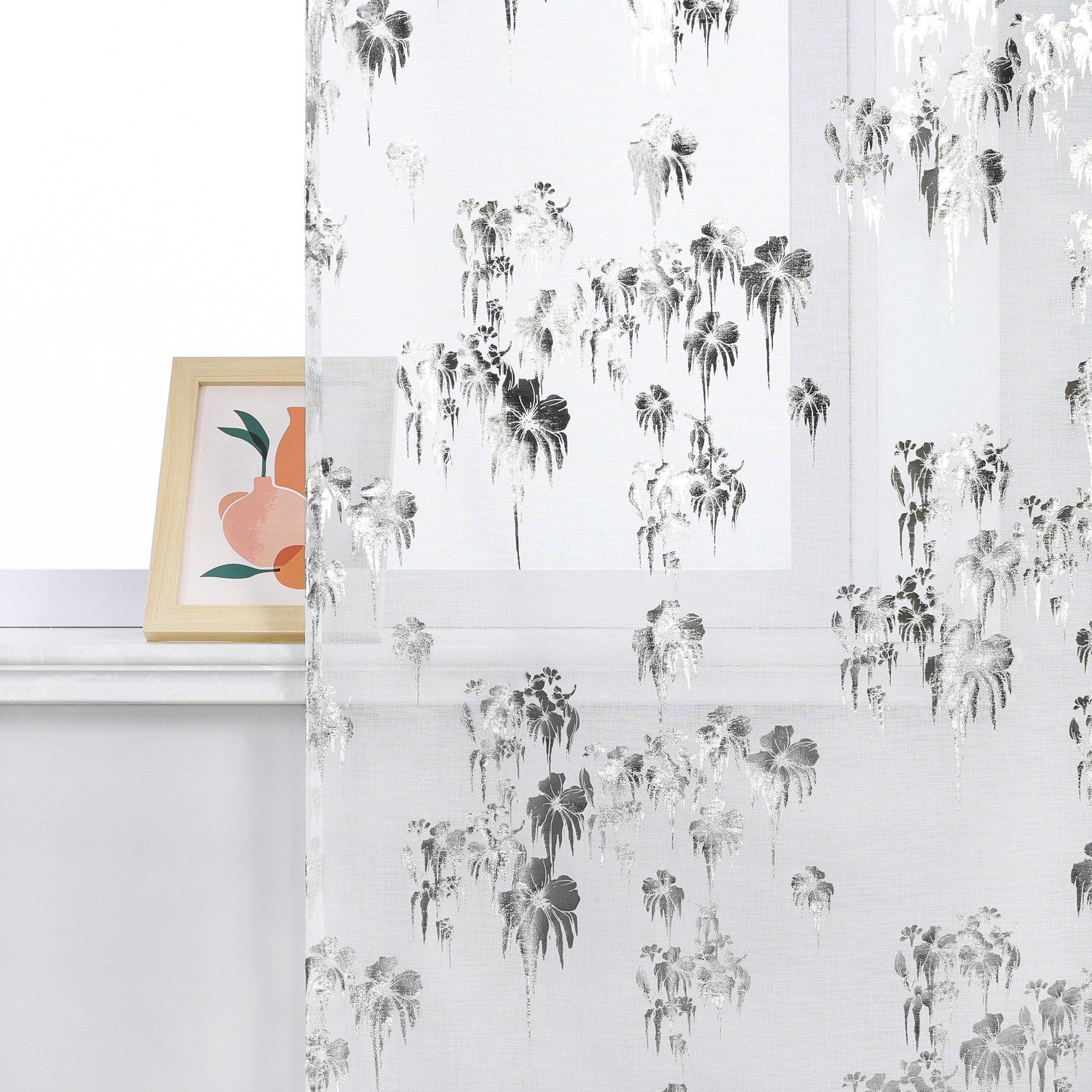Joyswahl Schiebegardine (2 St), Klettband, transparent, Voile, Flächenvorhang mit kunstvollen und glänzenden Blumen