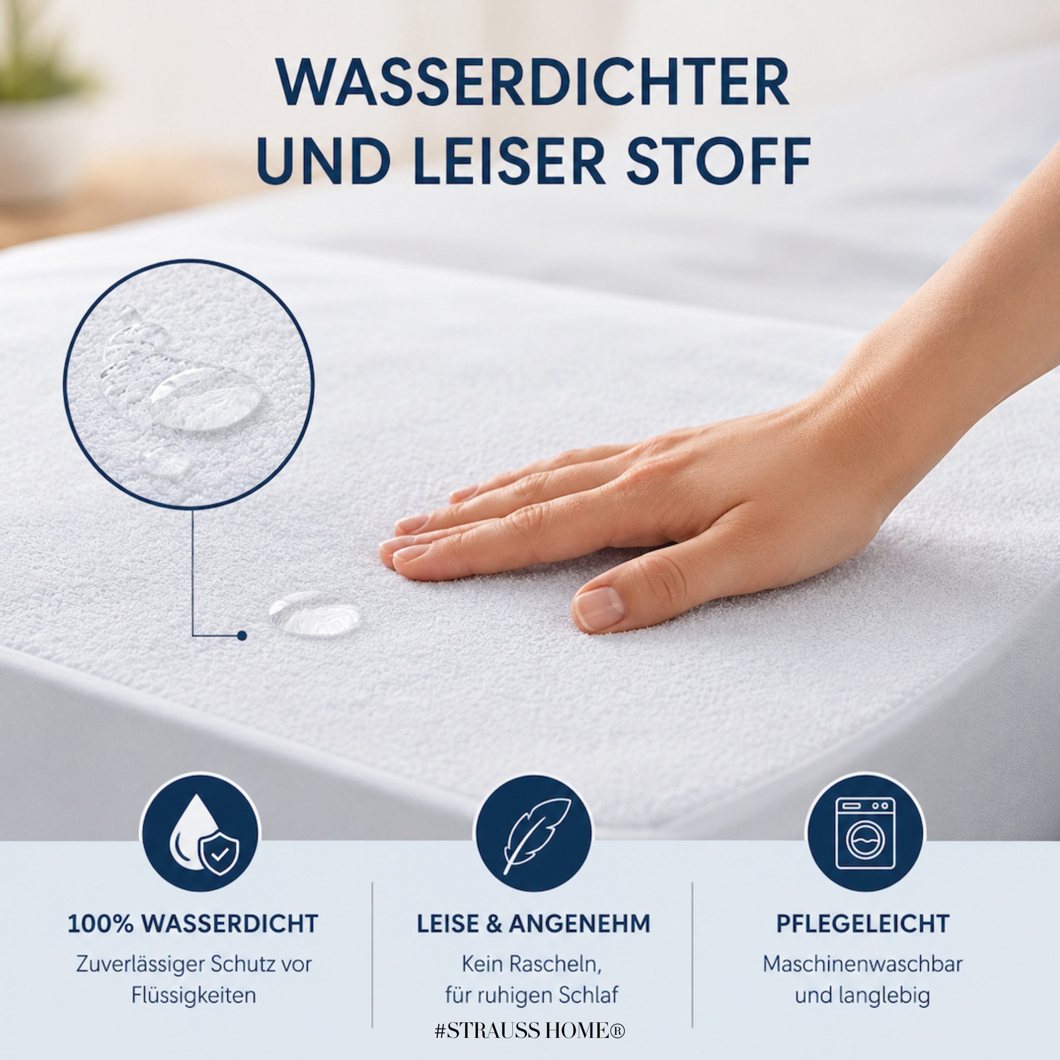 Matratzenschutzbezug Matratzenauflage mit Rundum Gummizug - Wasserdicht – Atmungsaktiv Strauss Home, – Nässeschutz, Inkontinenzunterlage Waschbar, Anti Milben – Bild 5 von 5
