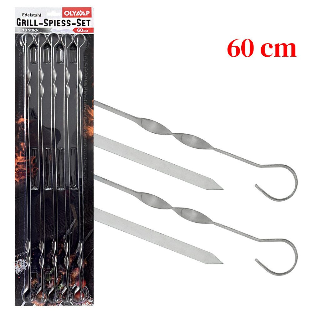 Kette´s Grillzubehör Schaschlikspieße Grillspieß, 10 St. 60 cm, 10 mm breit, Edelstahl 1,5 mm, Edelstahl rostfrei und spülmaschinenfest