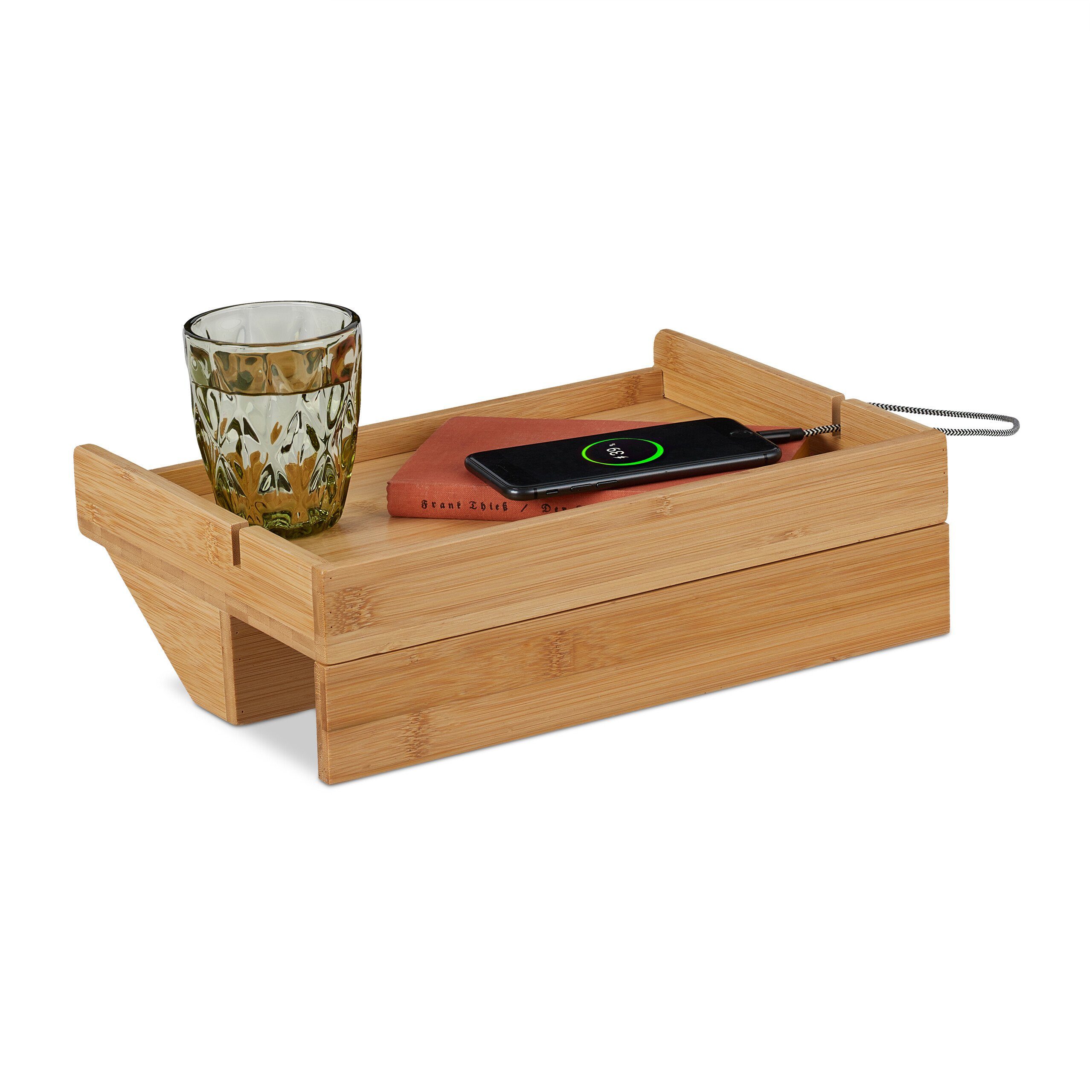 relaxdays Nachtkonsole Klemmbare Bettablage aus Bambus günstig online kaufen