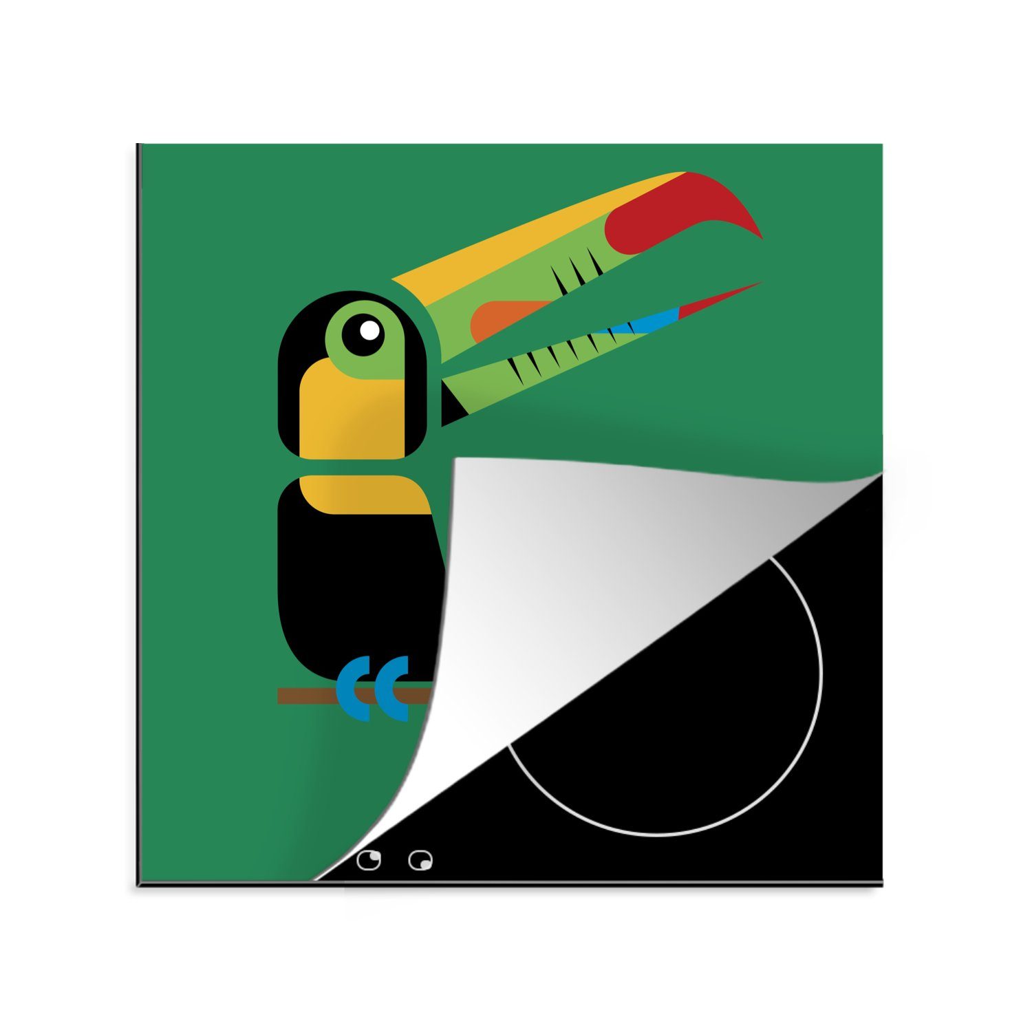 MuchoWow Herdblende-/Abdeckplatte Vektor-Illustration eines Tukans, Vinyl, (1 tlg), 78x78 cm, Ceranfeldabdeckung, Arbeitsplatte für küche