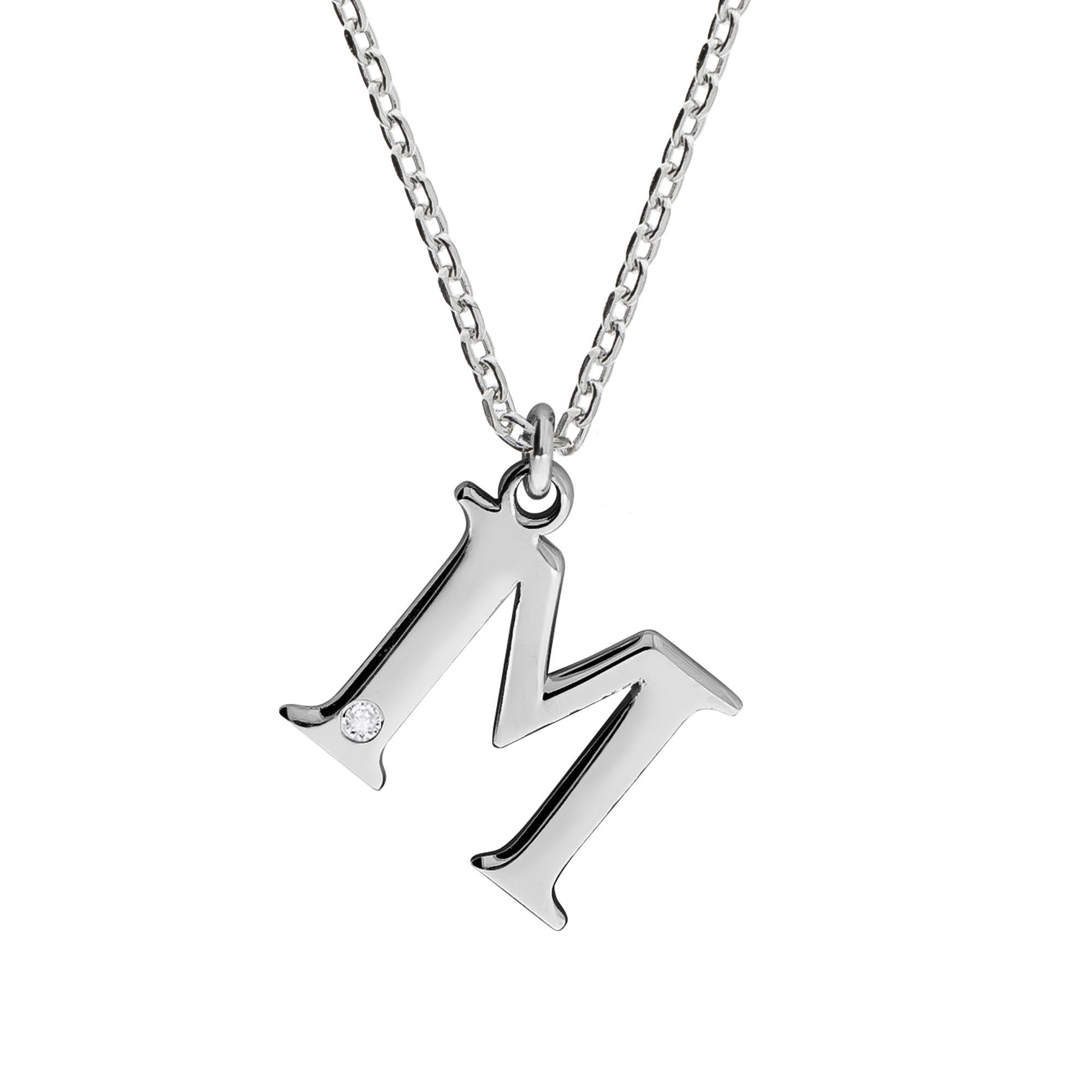 Diamonds M mit Sterling Anhänger K. 925/- Kette Buchstabe Silber 0,008ct. Ellen by Diamant