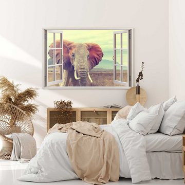 Sinus Art Leinwandbild Wandbild 120x80cm Fensterbild Afrikanische Landschaft Natur Elefant Wi, (1 St)