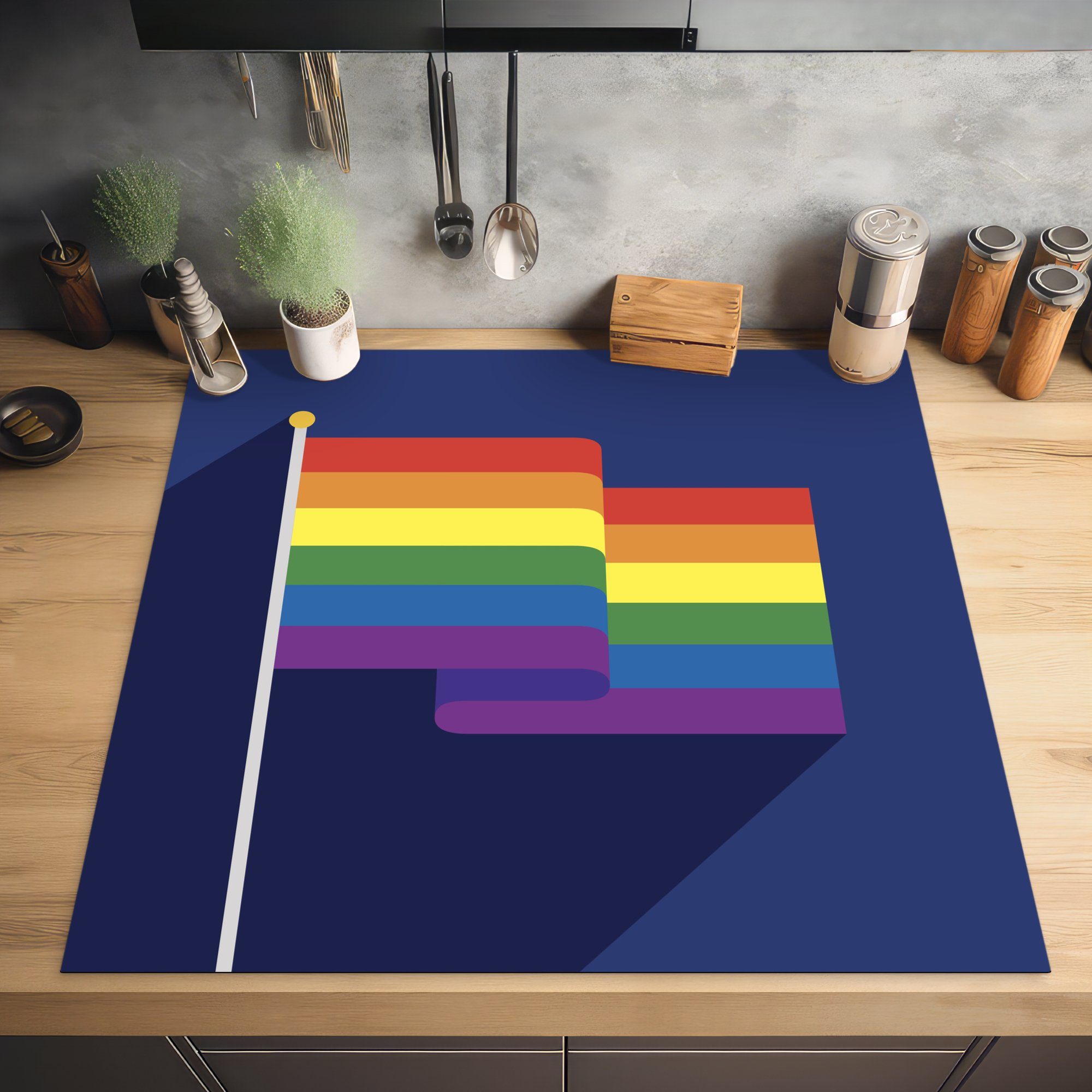 Flagge Regenbogens, Illustration Herdblende-/Abdeckplatte küche tlg), (1 Farben Vinyl, in cm, MuchoWow einer Arbeitsplatte 78x78 Ceranfeldabdeckung, des den für