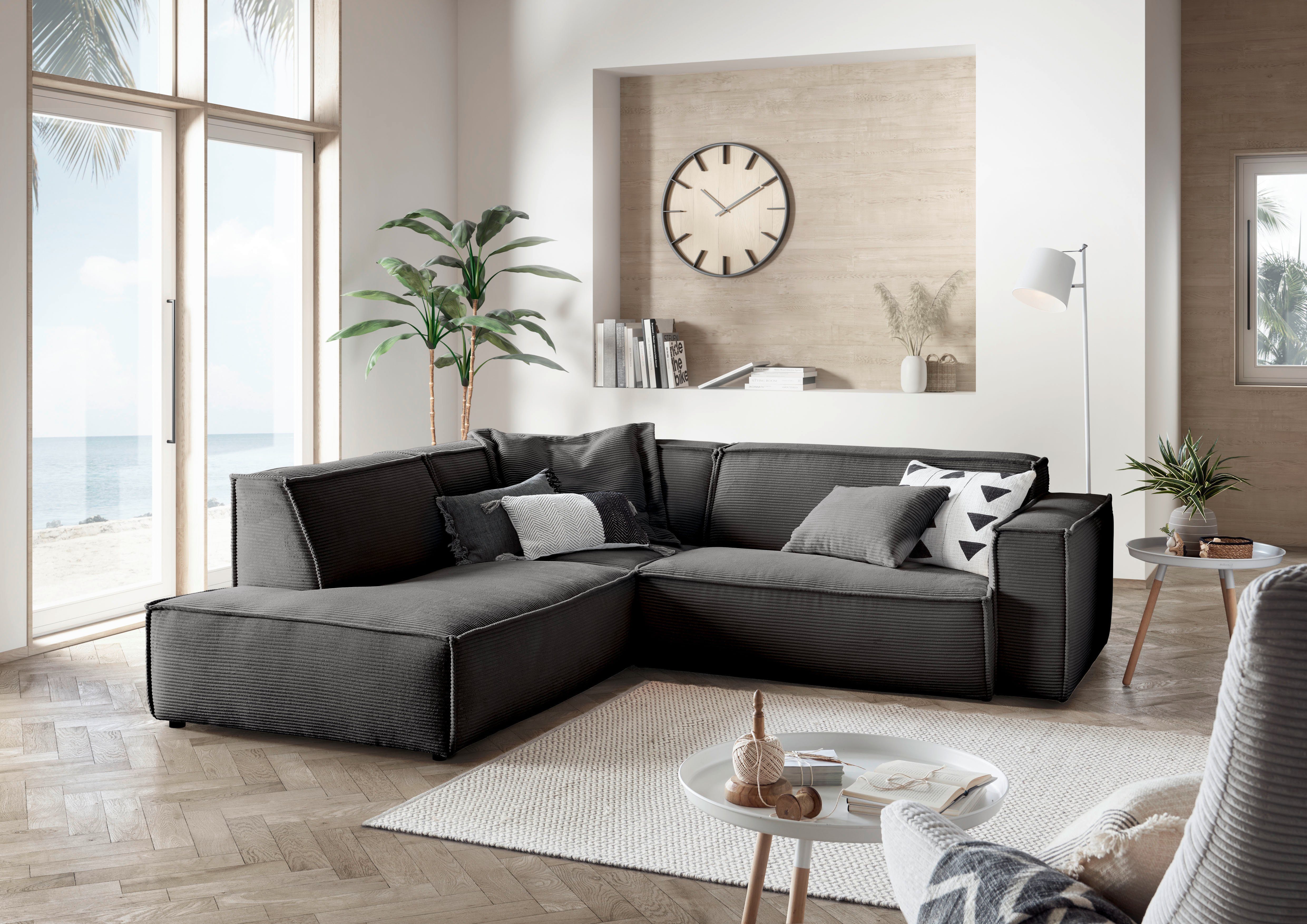 3C Candy Ecksofa Matteo in elegant, kubischer Formensprache, bequem, L-Form, mit auffälliger Kedernaht, Cord-Bezug, Lounge-Charakter, OTTOs Choice