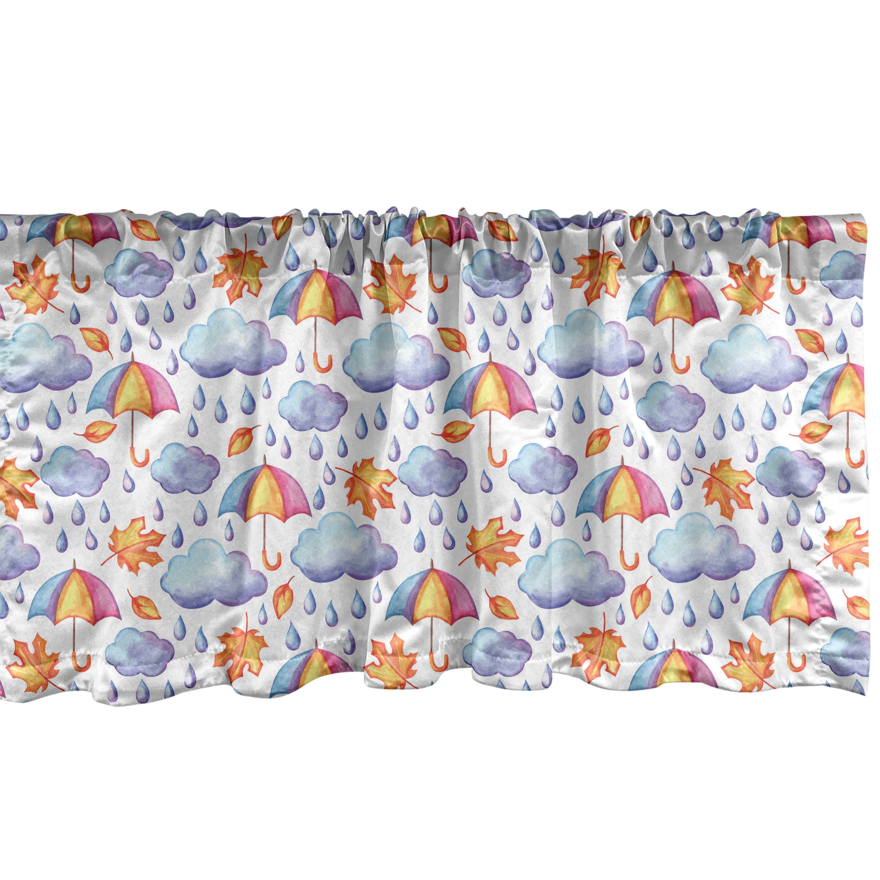 Scheibengardine Vorhang mit Aquarell-Regen-Regenschirm für Abakuhaus, Schlafzimmer Dekor Herbst Volant Küche Microfaser, Stangentasche