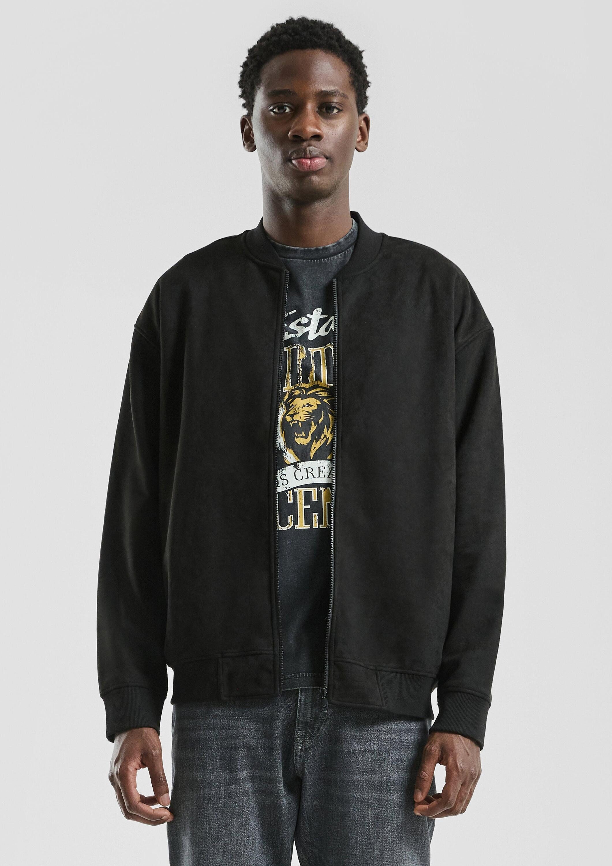 QS Sweatjacke Sweatshirt Jacke Bomberjacke in Veloursoptik