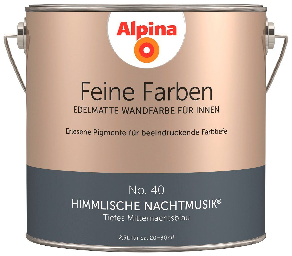 Alpina Wand- und Deckenfarbe Feine Farben No. 40 Himmlische Nachtmusik, Tiefes Mitternachtsblau, edelmatt, 2,5 Liter Himmlische Nachtmusik No. 40