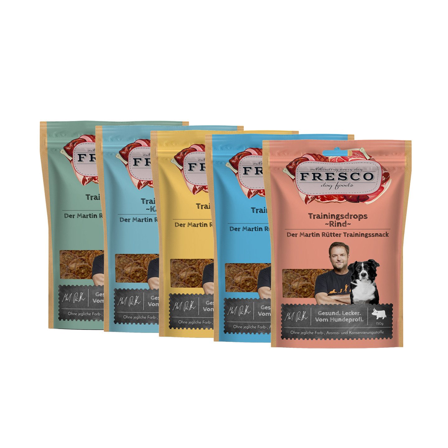 Fresco Dog Martin Rütter Trainingsdrops PROBIERPAKET Hundeleckerli 5x150g, Snack für: Hunde, Getreidefrei, zuckerfrei & hoher Fleischanteil