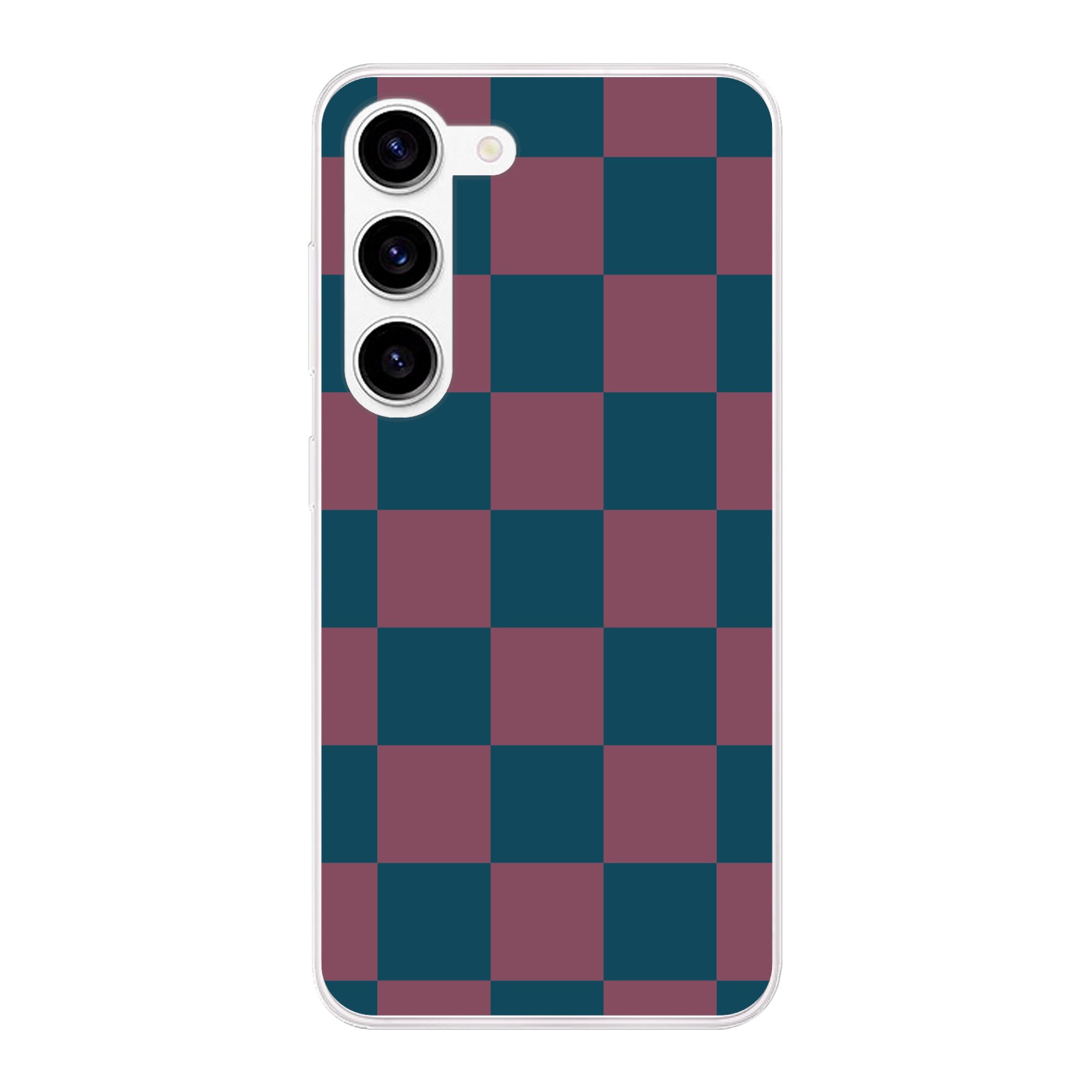 MuchoWow Handyhülle für Samsung Galaxy S23 Schachbrett Druck - Blau - Rot - Würfel, Phone Case, Silikon, Schutzhülle Dünn