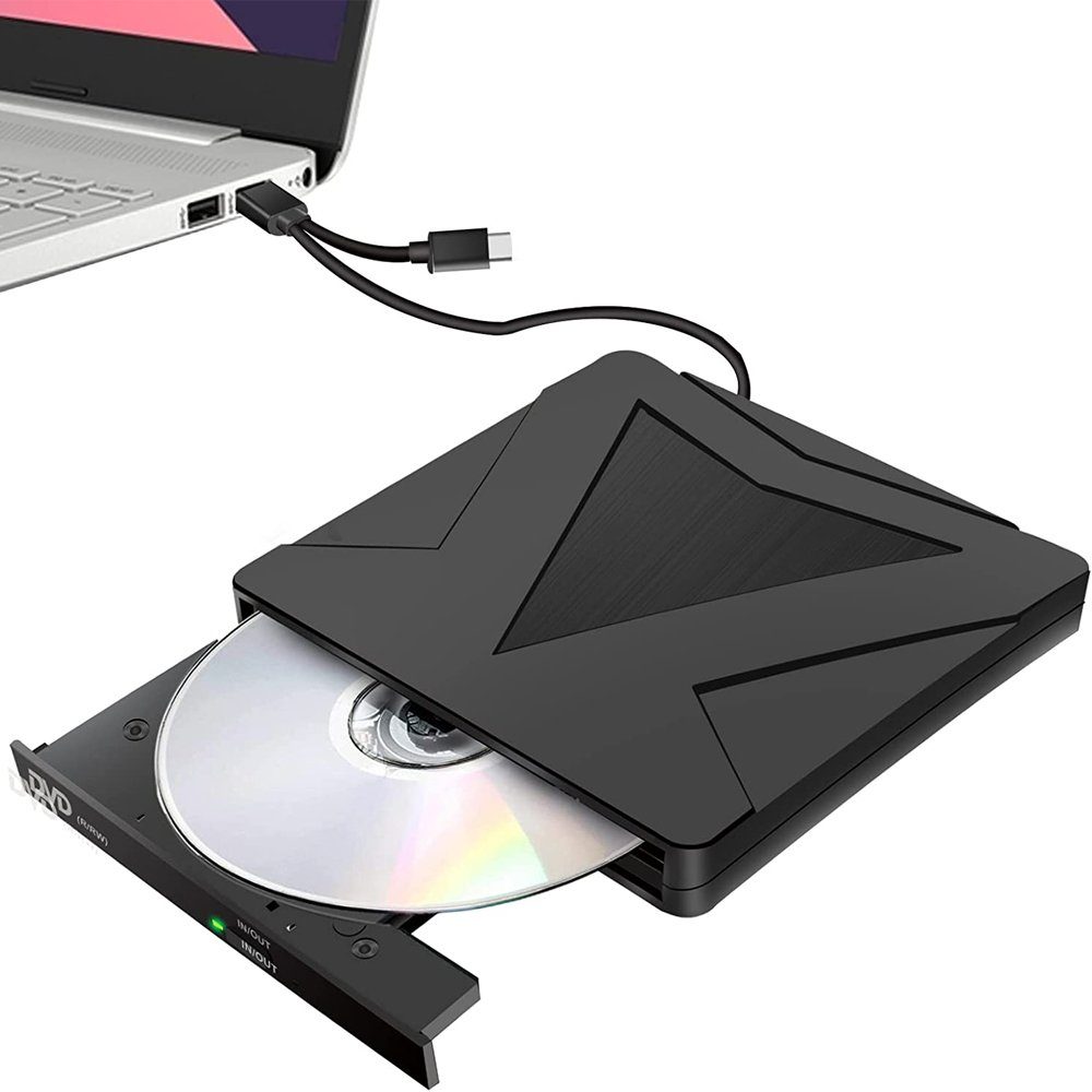 GelldG Externes DVD CD Laufwerk USB 3.0 & Type-C CD DVD +/- RW Brenner DVD -Player