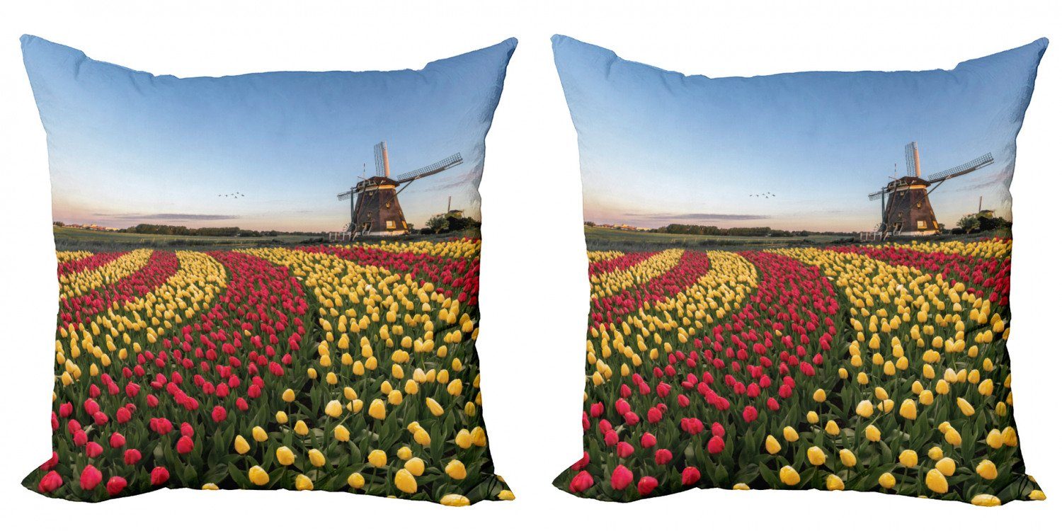 (2 Accent Kissenbezüge Spring Amsterdam Modern Szene Stück), Digitaldruck, Doppelseitiger Abakuhaus Tulpen Time