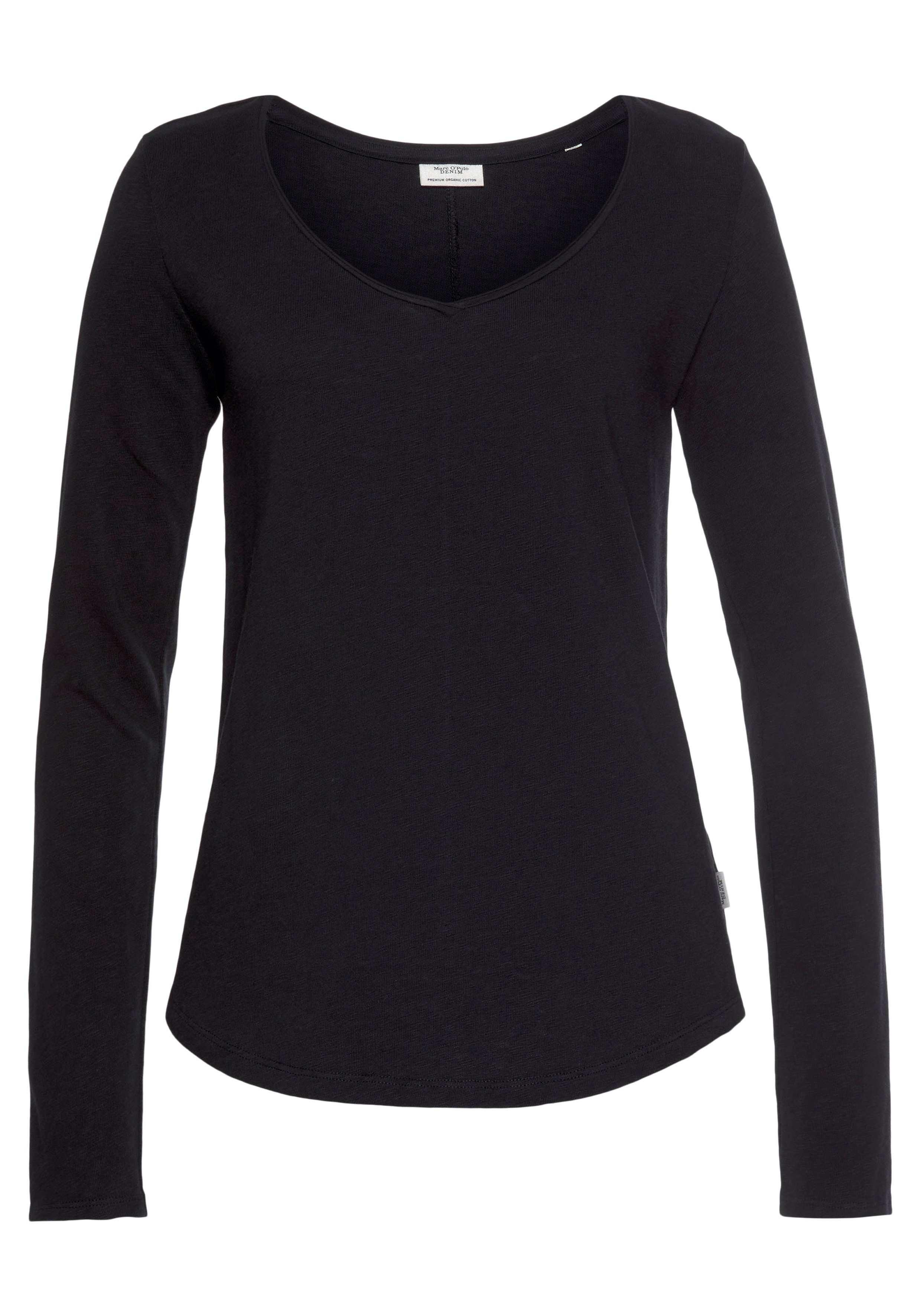 Marc O'Polo DENIM Langarmshirt mit Rollkante am V-Ausschnitt günstig online kaufen