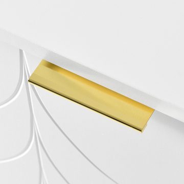 BlingBin Sideboard Modernes Nachttisches 2 Etagen und 6 Fächer 127B*45T*75H, weiß (Kommode für Schlafzimmer, Wohnzimmer und Badzimmer), mit vergoldeten Beinen und Griffen, lackiert, Abgerundete Ecken
