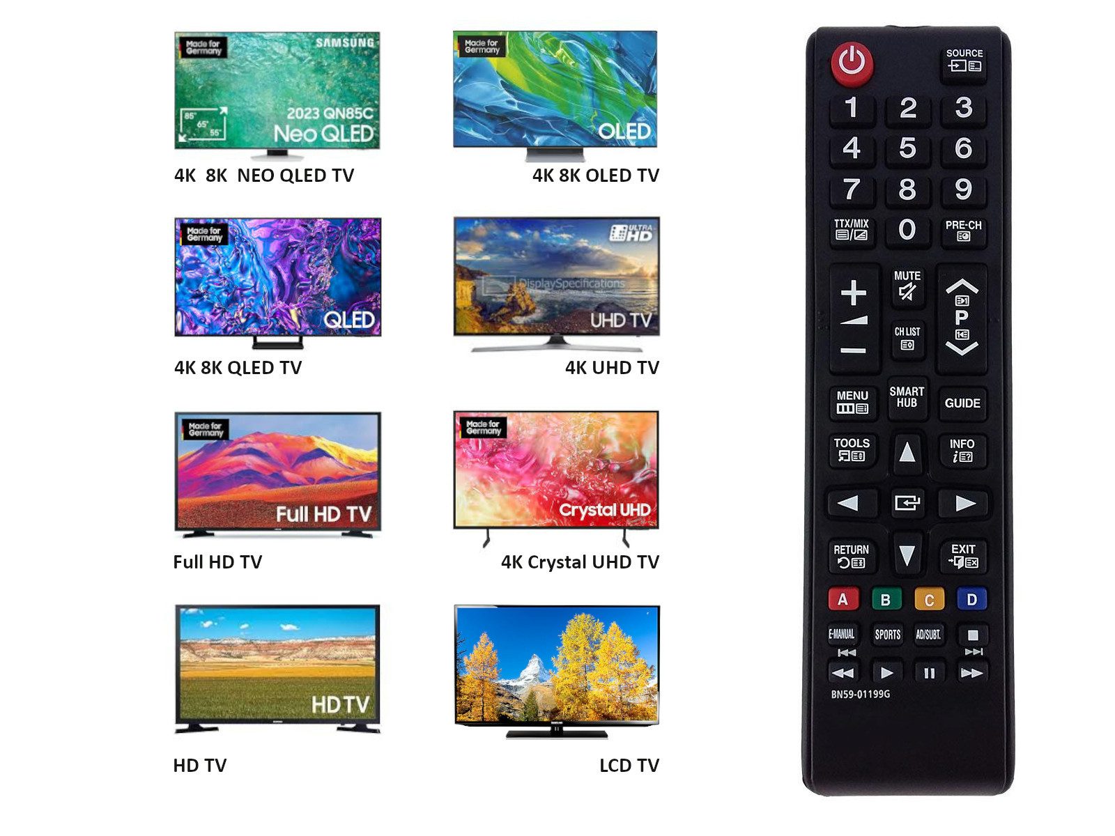 azurano Ersatz für SAMSUNG AA59 BN59 Universal-Smart-TV-Fernbedienung