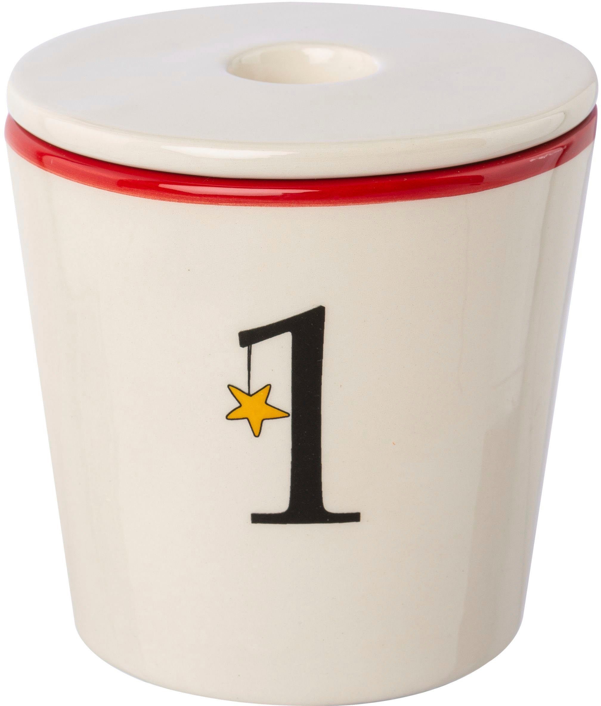 Creativ deco Kerzenhalter Stabkerzenhalter für die Adventszeit, Weihnachtsdeko (Set, 4 St), Becher aus Keramik mit Cover 1 bis 4, Höhe ca. 10 cm, Adventsleuchte – Bild 4 von 5