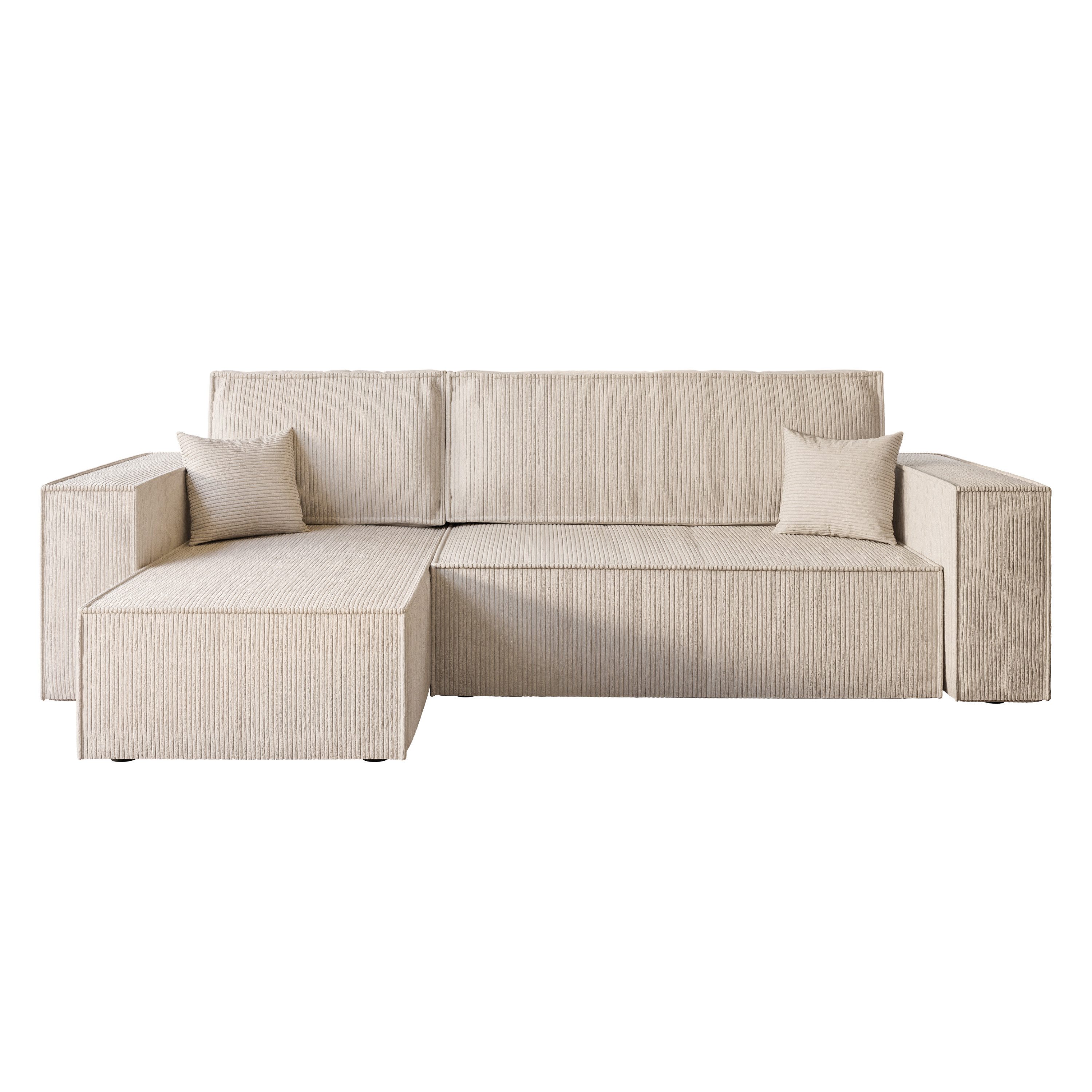 Lookway Ecksofa Gepolstertes CARLOS L-Form, Cord-Stoff, mit Schlaffunktion und Bettkasten, Seite universal